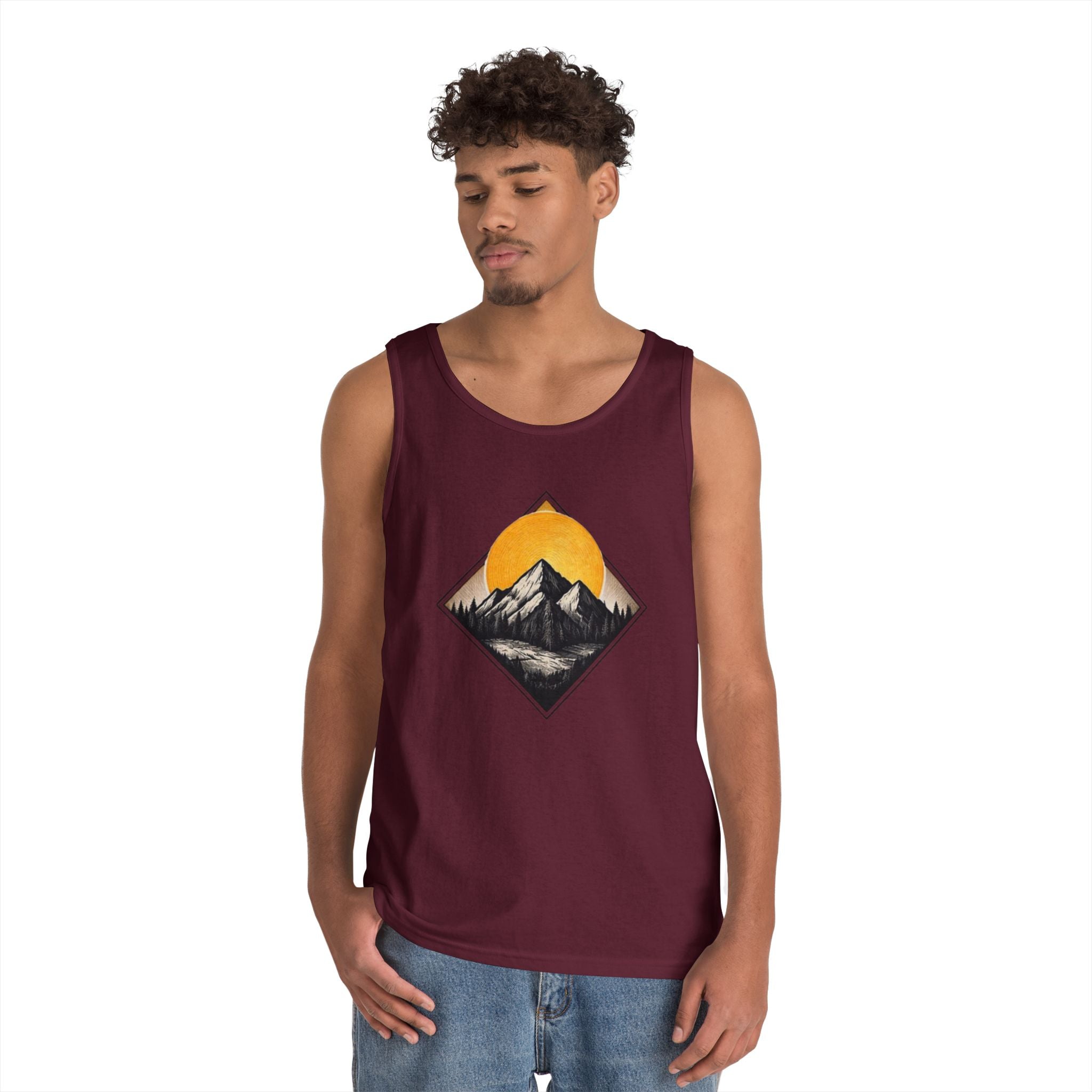 Mountain Explorer Tank Top | Retro Sunset Mountain Graphic