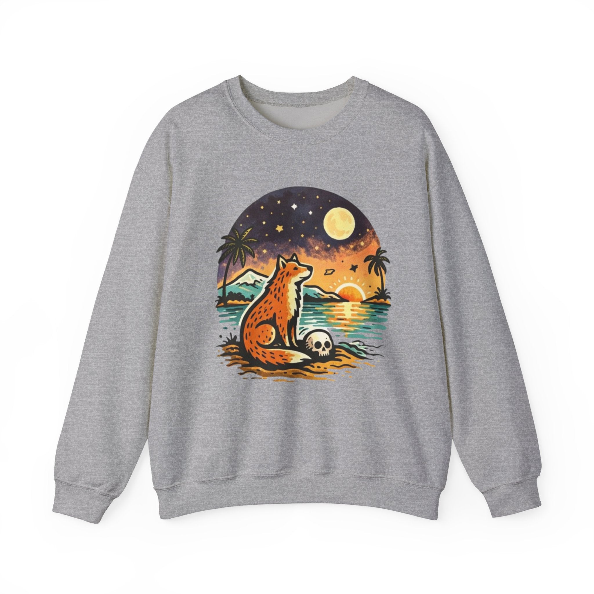 Crewneck Sweatshirt | Sunset Fox Beach Scene Graphic