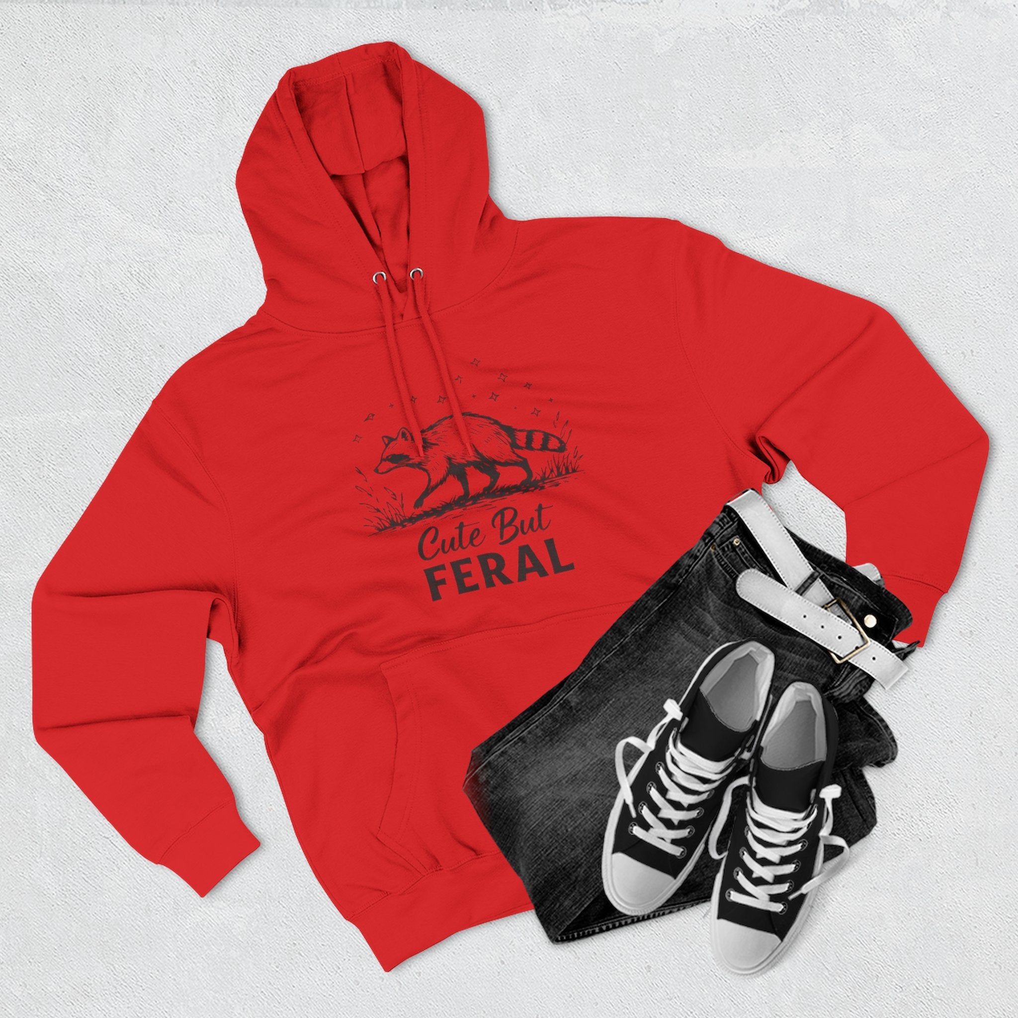 Cute But Feral Hoodie | Raccoon Illustration Graphic Pullover