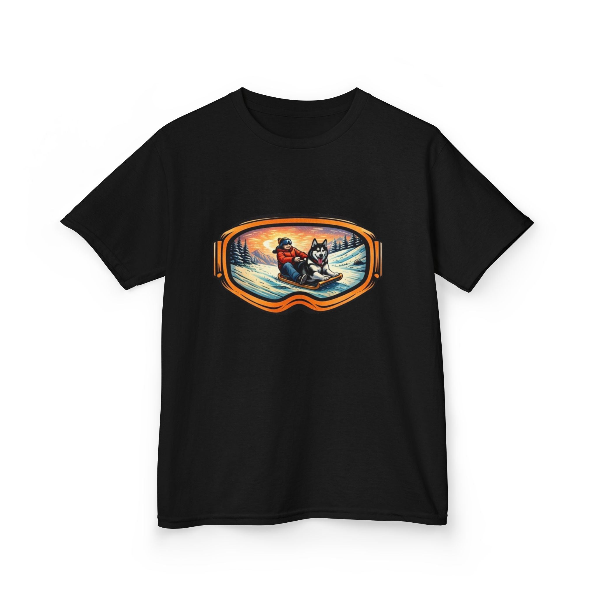 Kids Sledding with Dog Tee | Boys Best Friend Winter Graphic