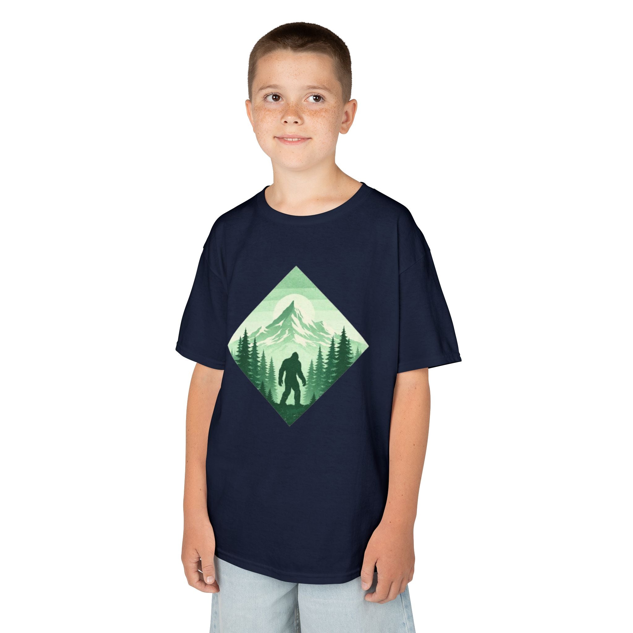 Kids Tee | Green Mountain Bigfoot Silhouette Nature Graphic