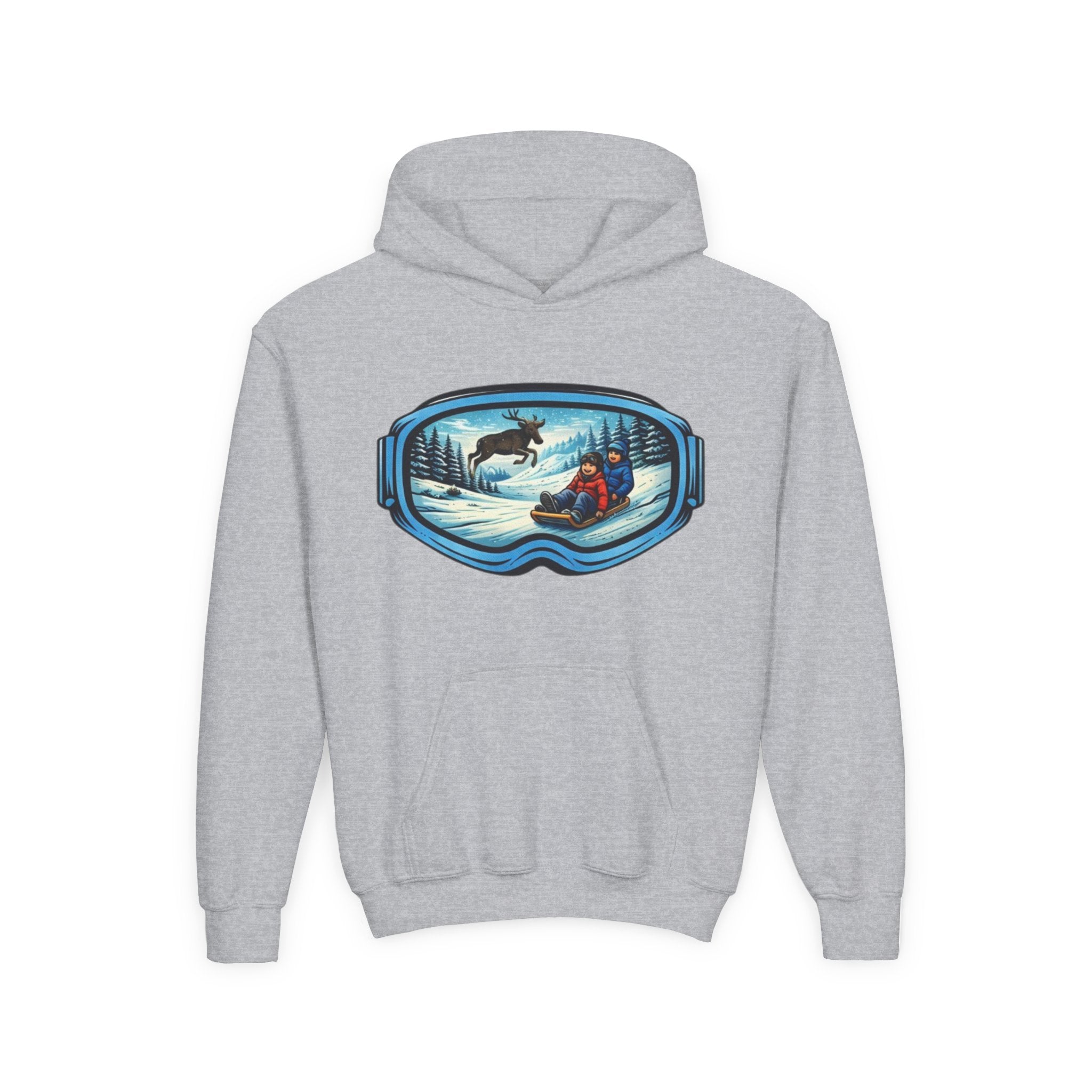 Youth Hoodie | Snow Goggles Winter Sledding Moose Graphic