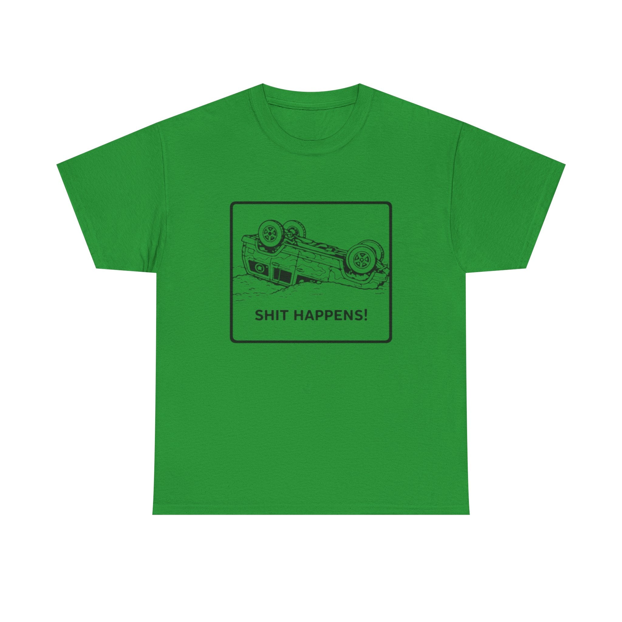 Graphic Tee | Upside-Down Car "Shit Happens!" Vintage Sketch T-Shirt