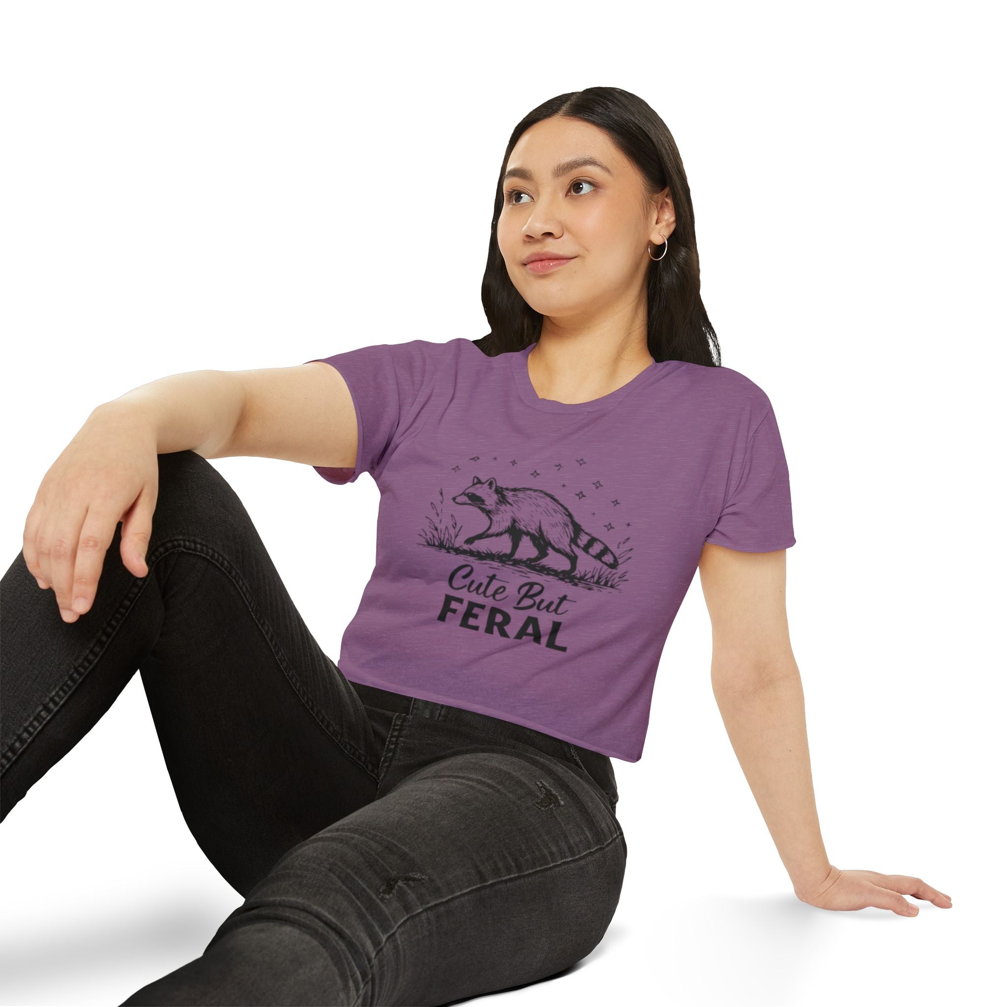 Cute But Feral Raccoon Crop Top | Womens Festival Graphic Tee