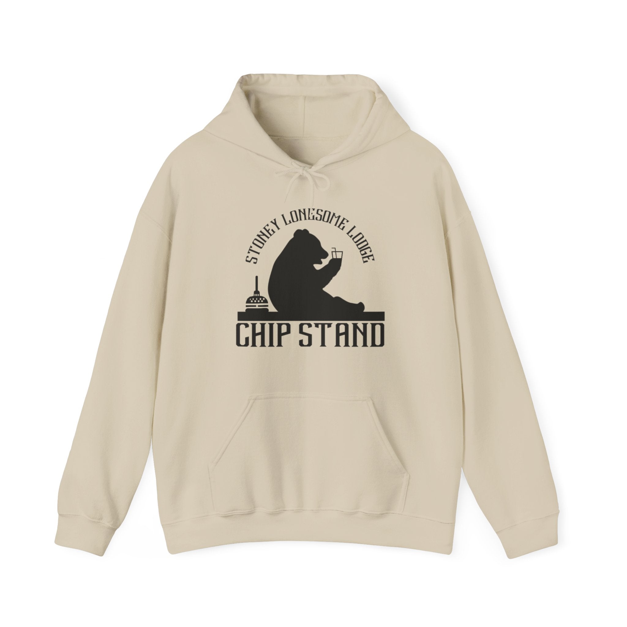 Bear Chip Stand Hoodie | "Stoney Lonesome Lodge" Retro Cabin Sweatshirt