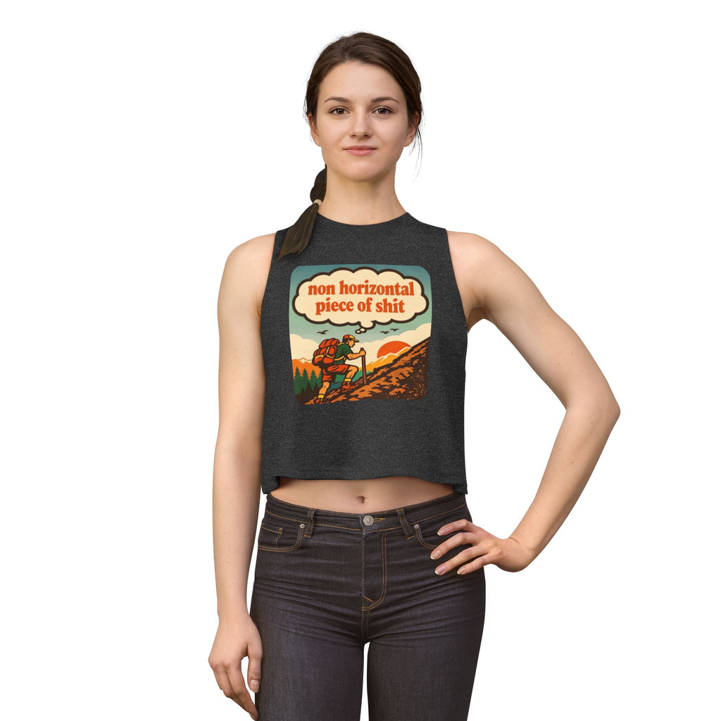 Hiking Graphic Crop Top | "non horizontal piece of shit" Retro Adventure Tank