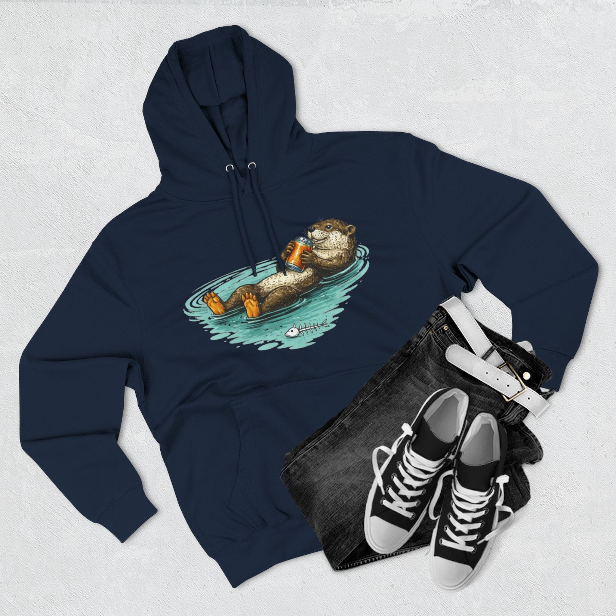Otter Floating Graphic Hoodie | Relaxing Sea Otter with Beer Pullover