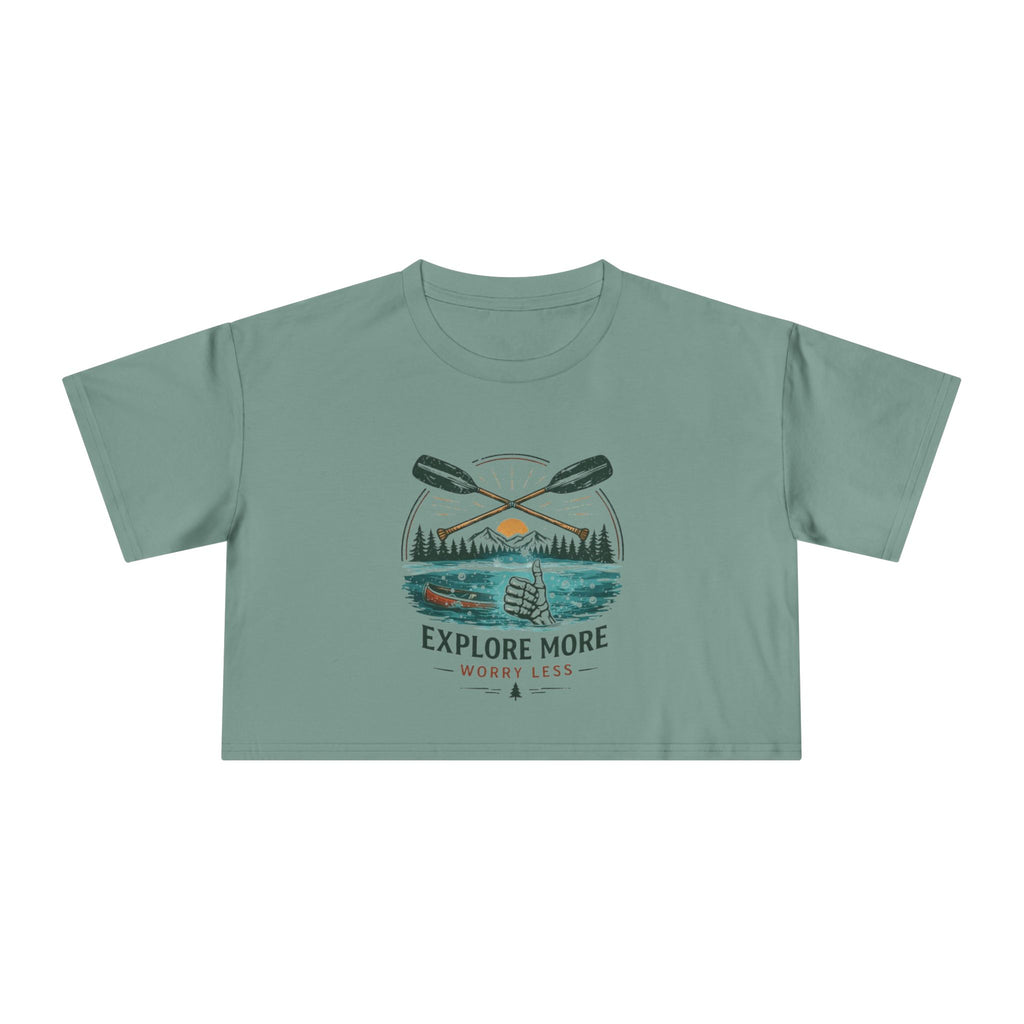 Crop Tee | Explore More "Worry Less" Outdoor Adventure Graphic
