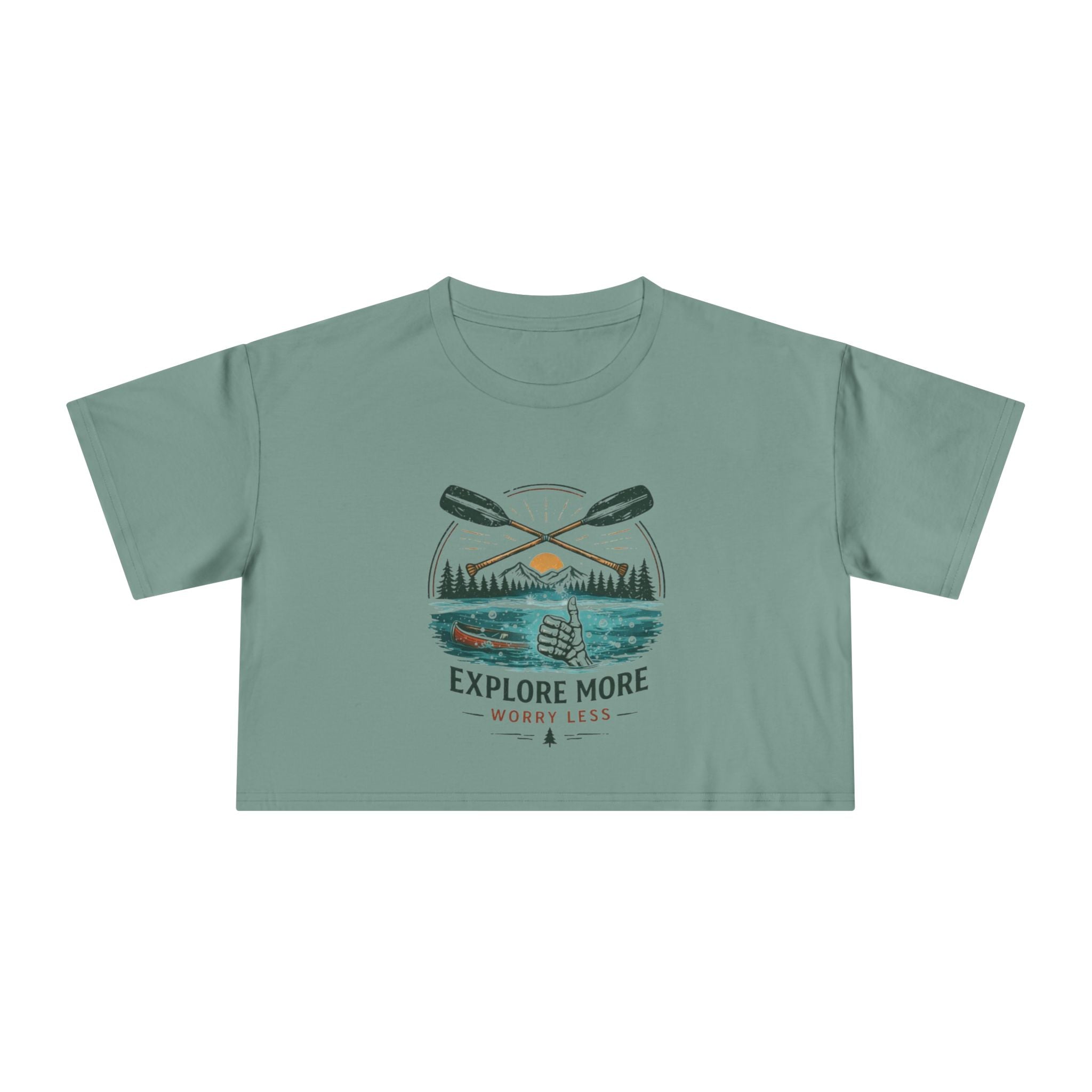 Crop Tee | Explore More "Worry Less" Outdoor Adventure Graphic