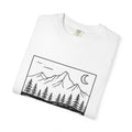 Mountain Lake T-Shirt | Minimal Nightscape with Pine Trees & Crescent Moon