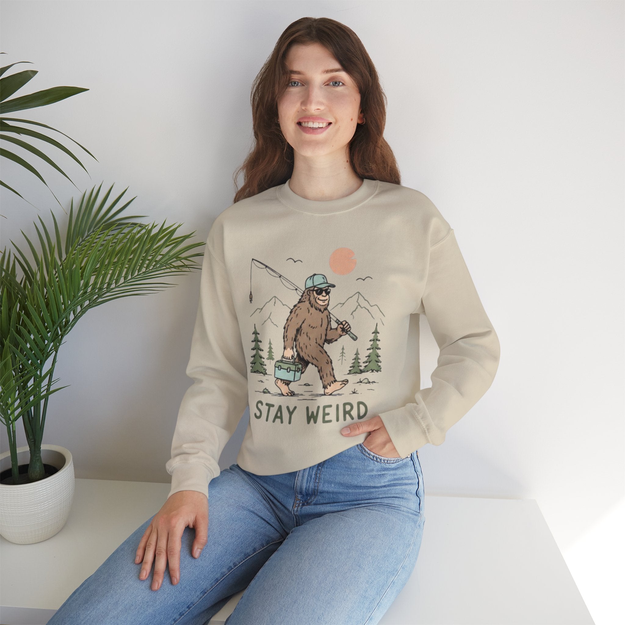 Stay Weird Bigfoot Fishing Sweatshirt