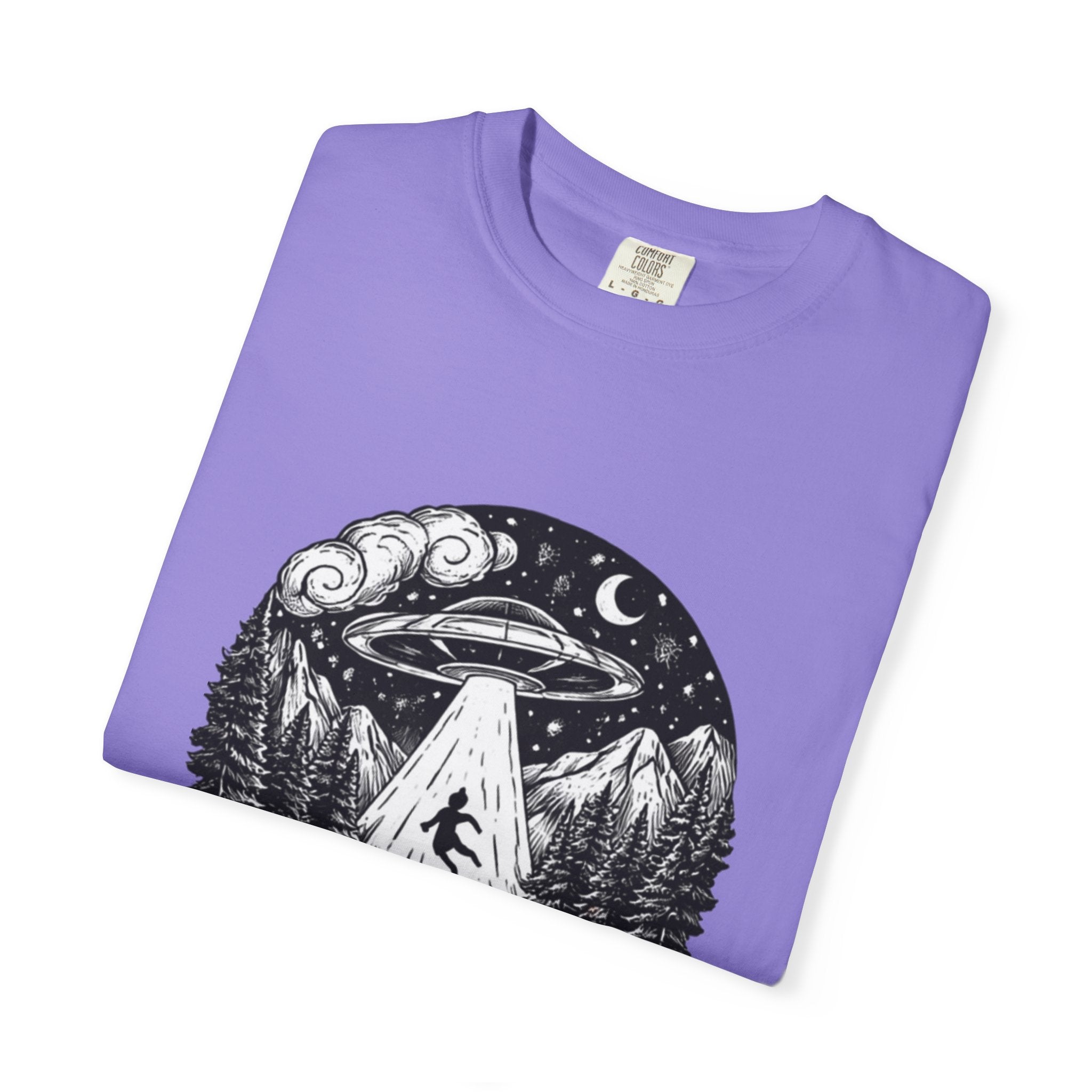 Alien Abduction Forest T-Shirt | Retro UFO Nature Graphic Tee