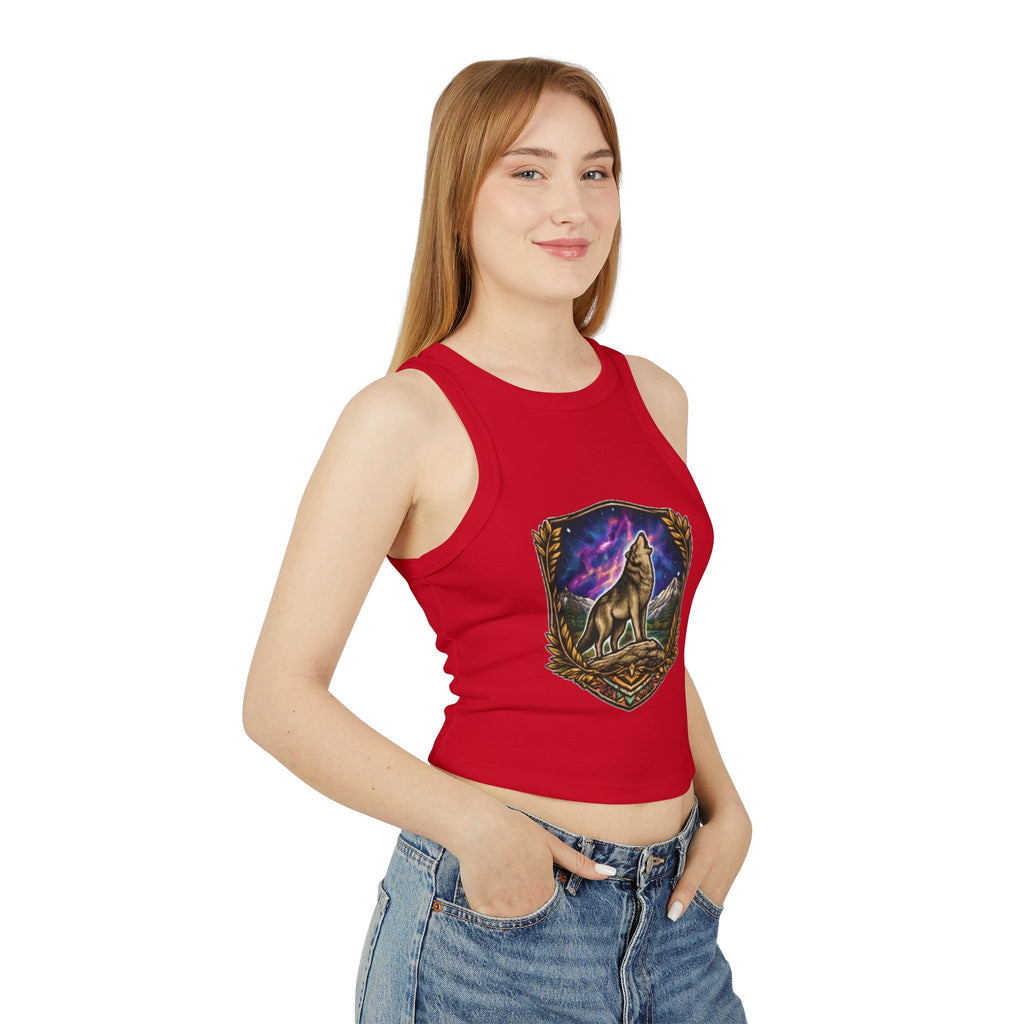 Wolf Crest Racer Tank Top | Northern Lights Graphic Crop Tank