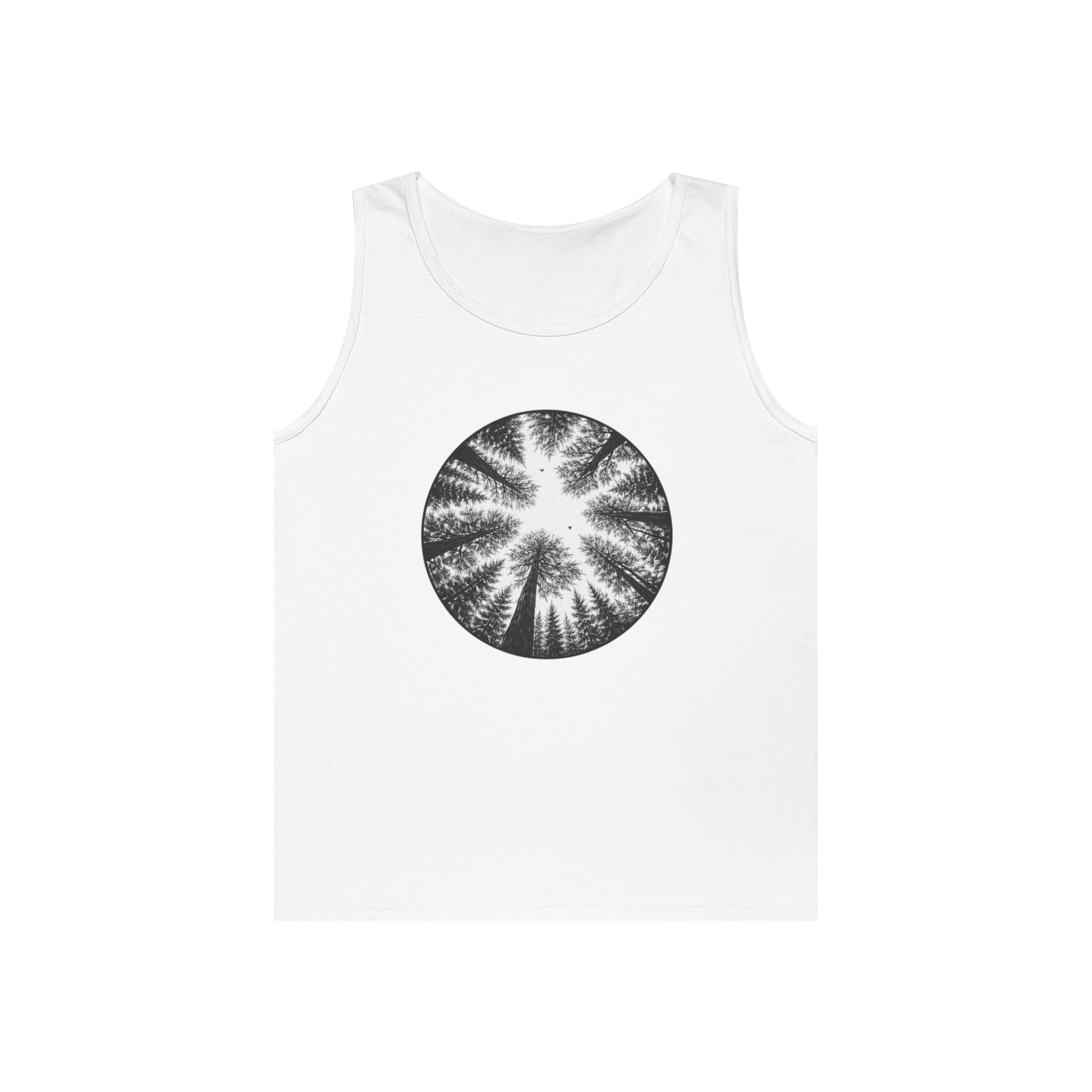 Tree Canopy Circle Tank Top | Forest Silhouette Nature Graphic Tank