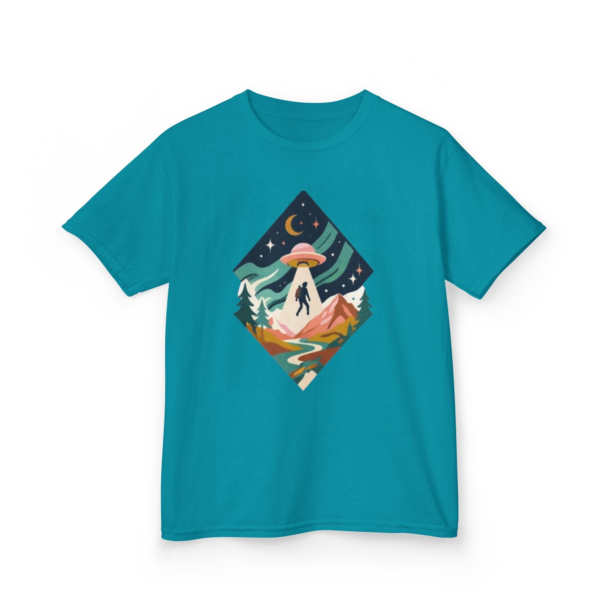 Kids Tee | Colorful UFO Abduction Mountain Scene