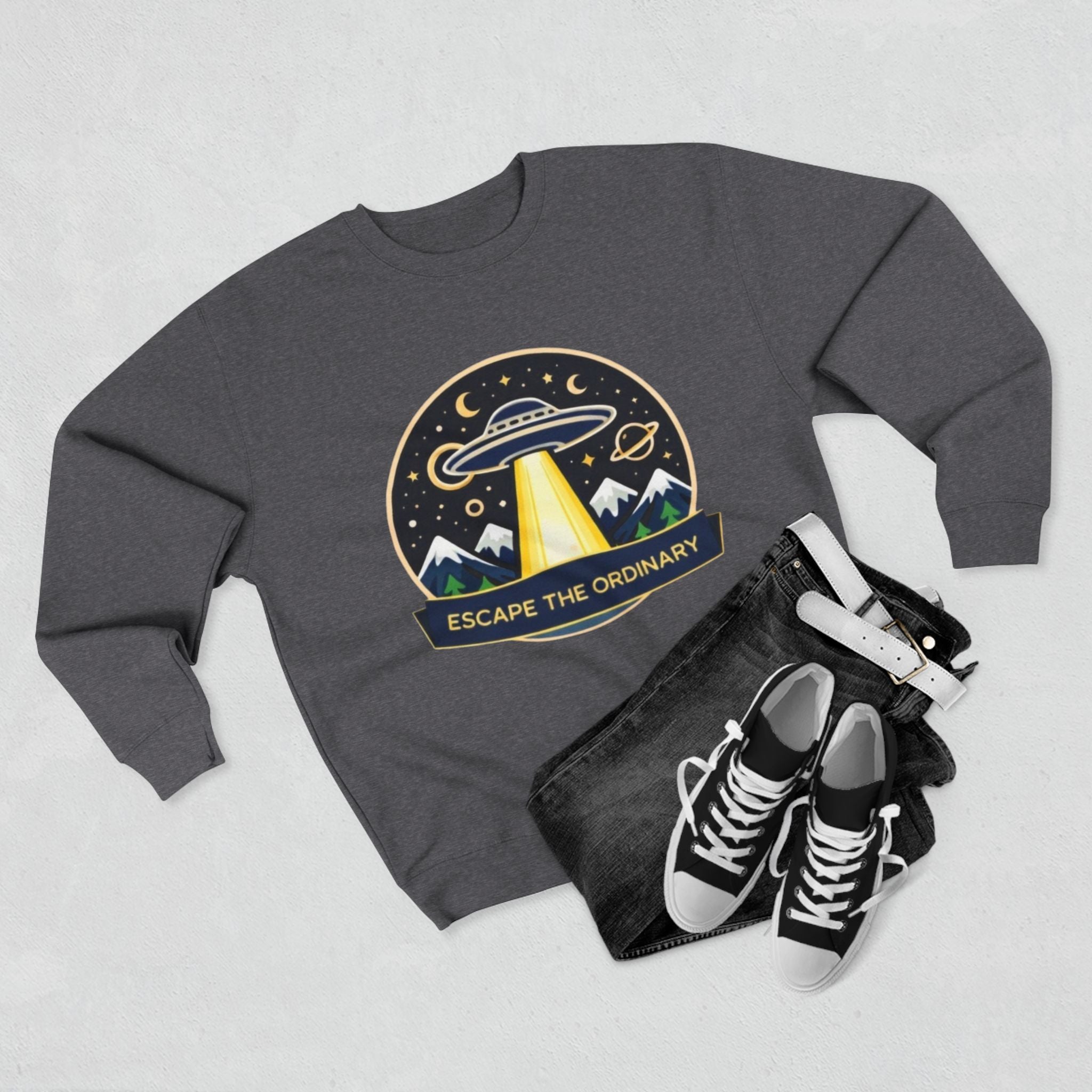 Escape the Ordinary Crewneck Sweatshirt | UFO Adventure Graphic Sweatshirt