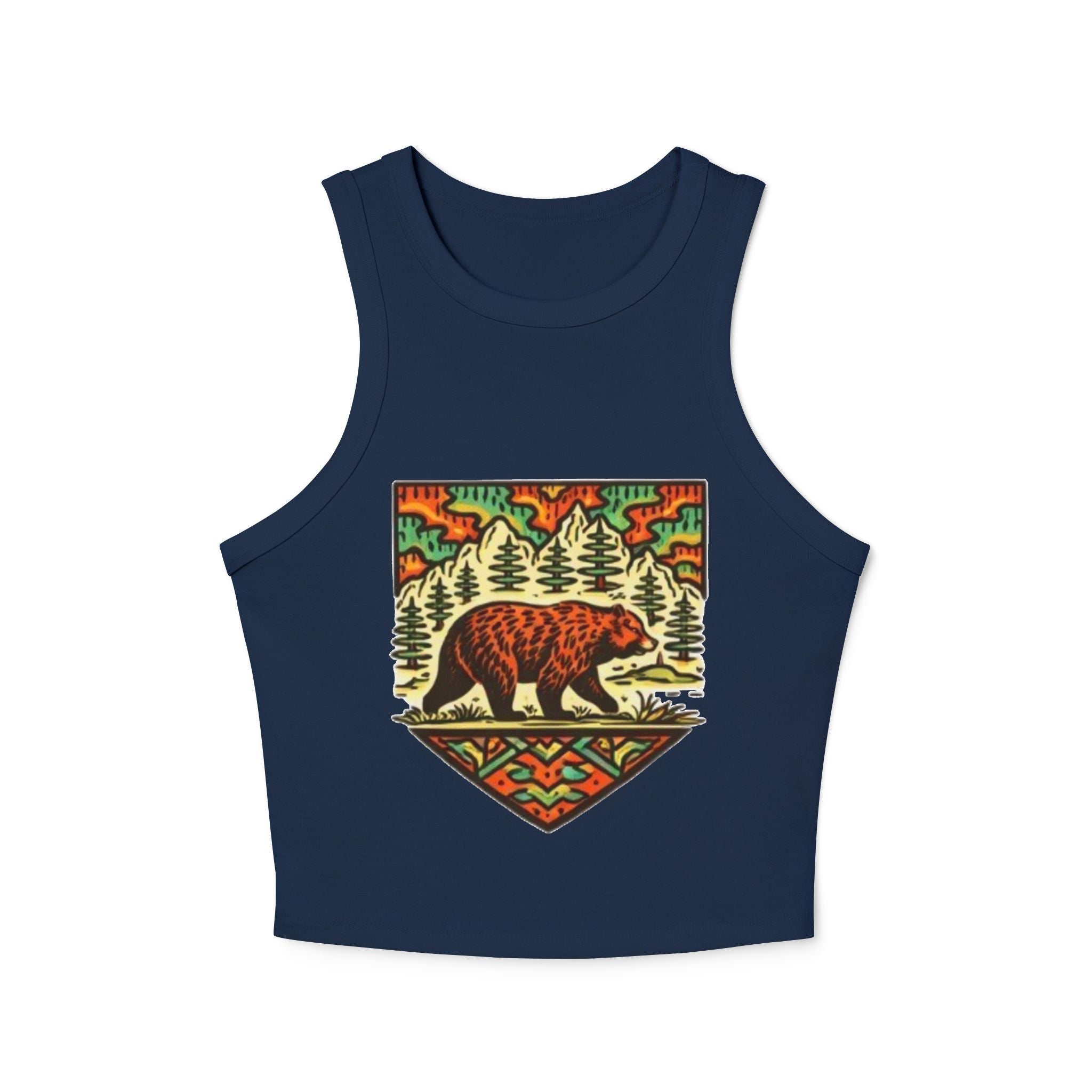 Bear Forest Tank Top | Vintage Wilderness Graphic Racer Crop
