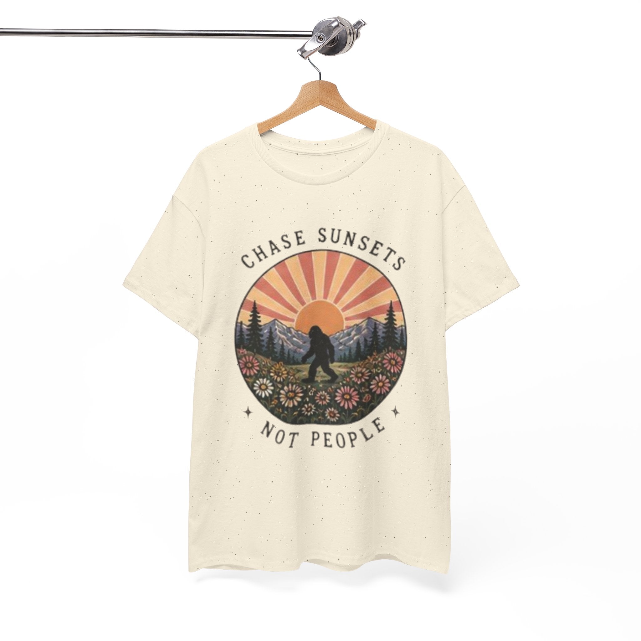 Chase Sunsets Not People Bigfoot Tee