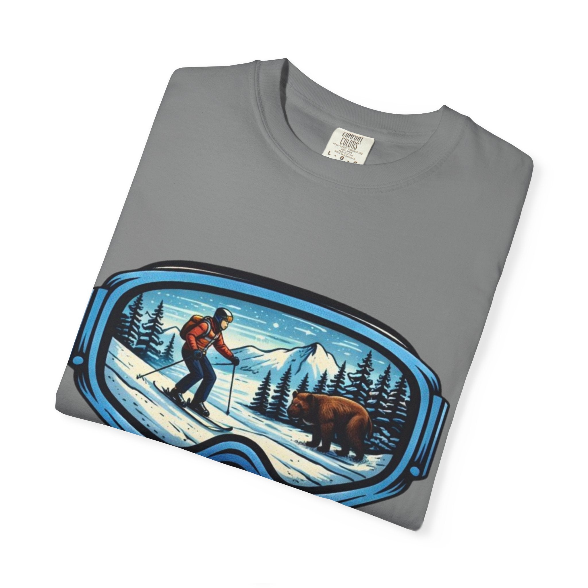 Ski Goggles Scenic T‑Shirt | Skier and Bear Mountain Winter Graphic Tee