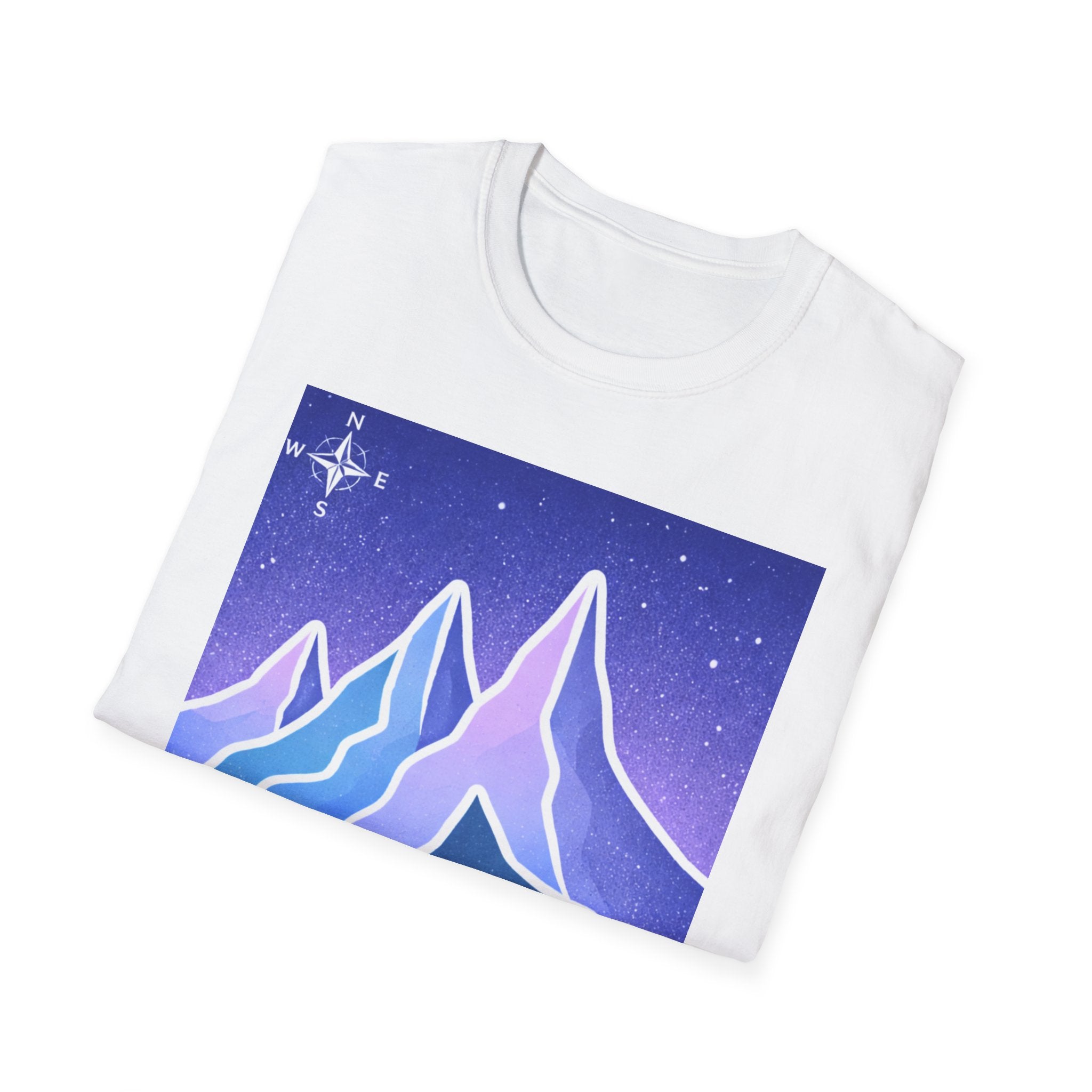Mountain Night Graphic Tee | Purple Blue Retro Starry Landscape T-Shirt