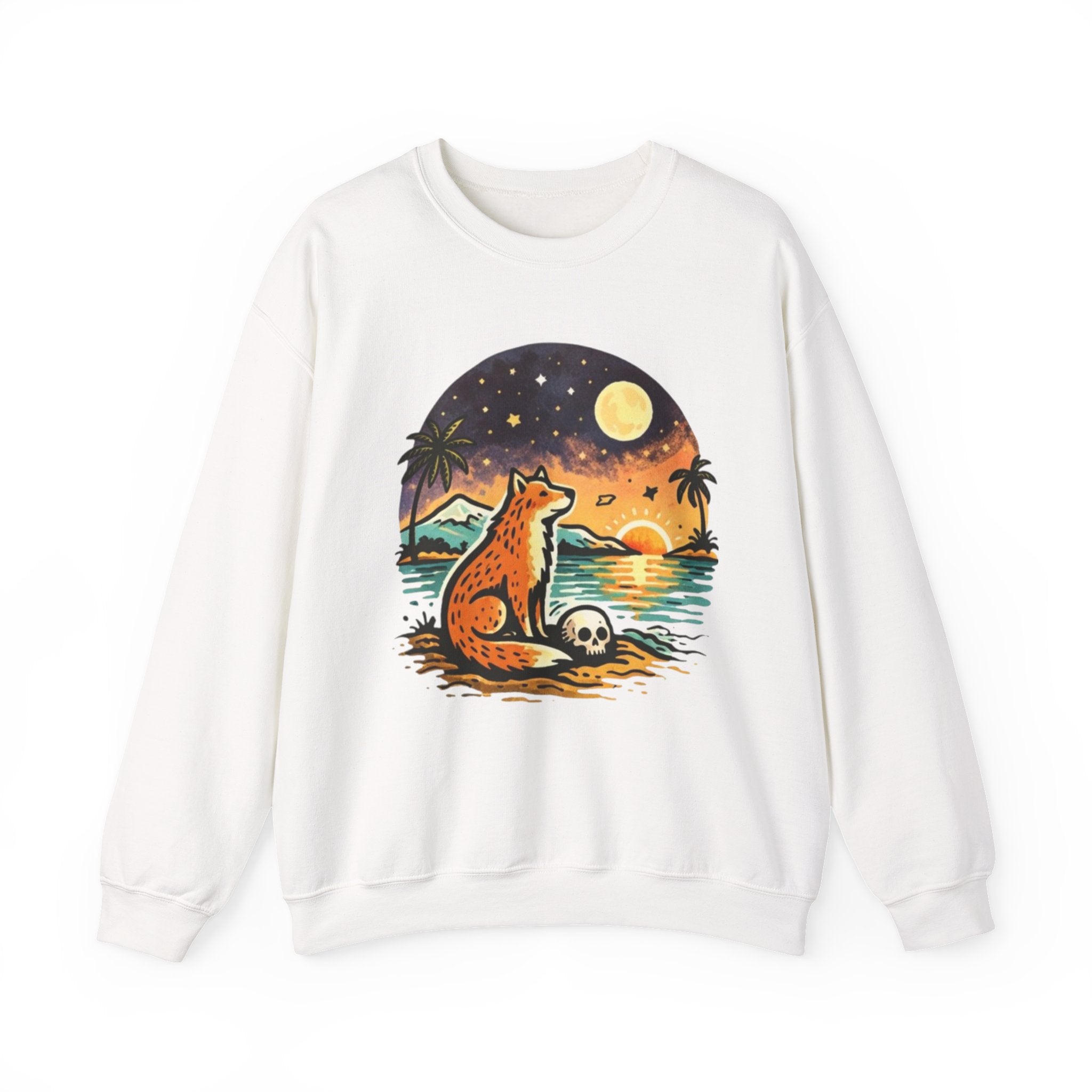 Crewneck Sweatshirt | Sunset Fox Beach Scene Graphic