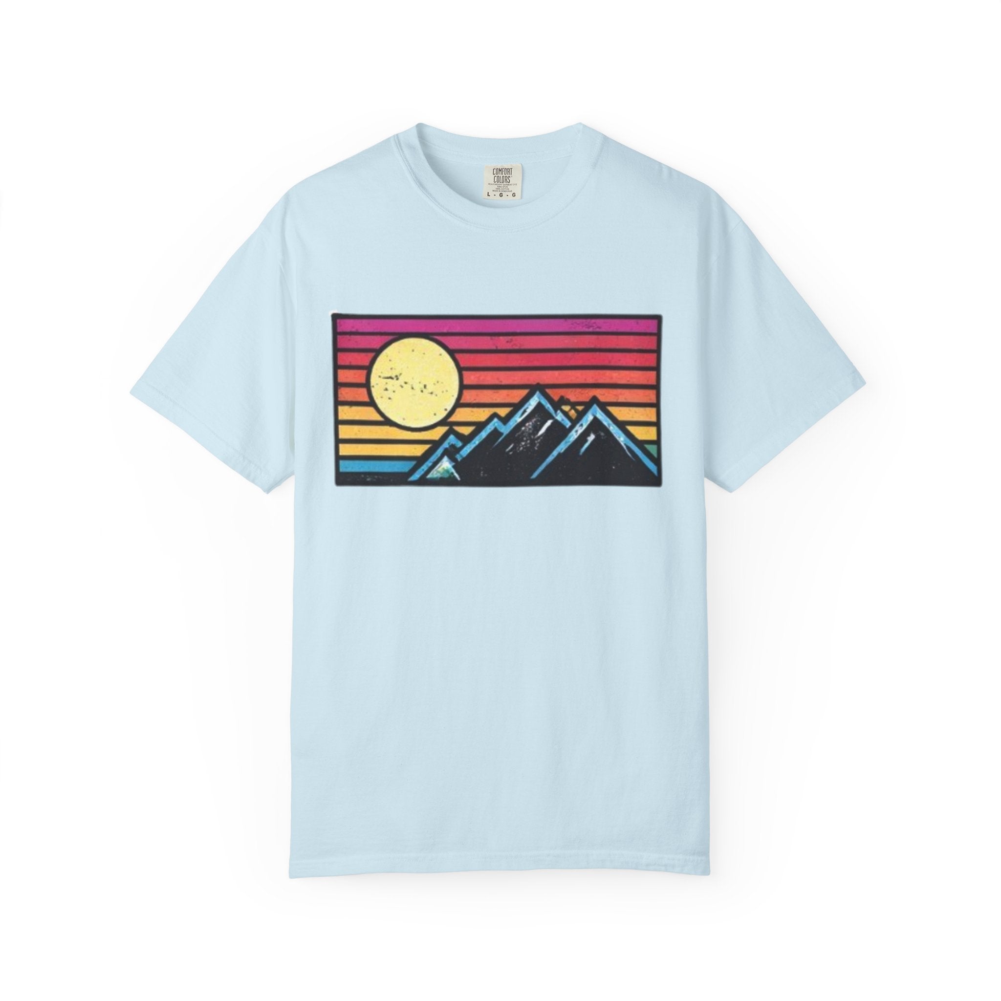 Retro Sunset Mountains T-Shirt | Vintage Striped Landscape