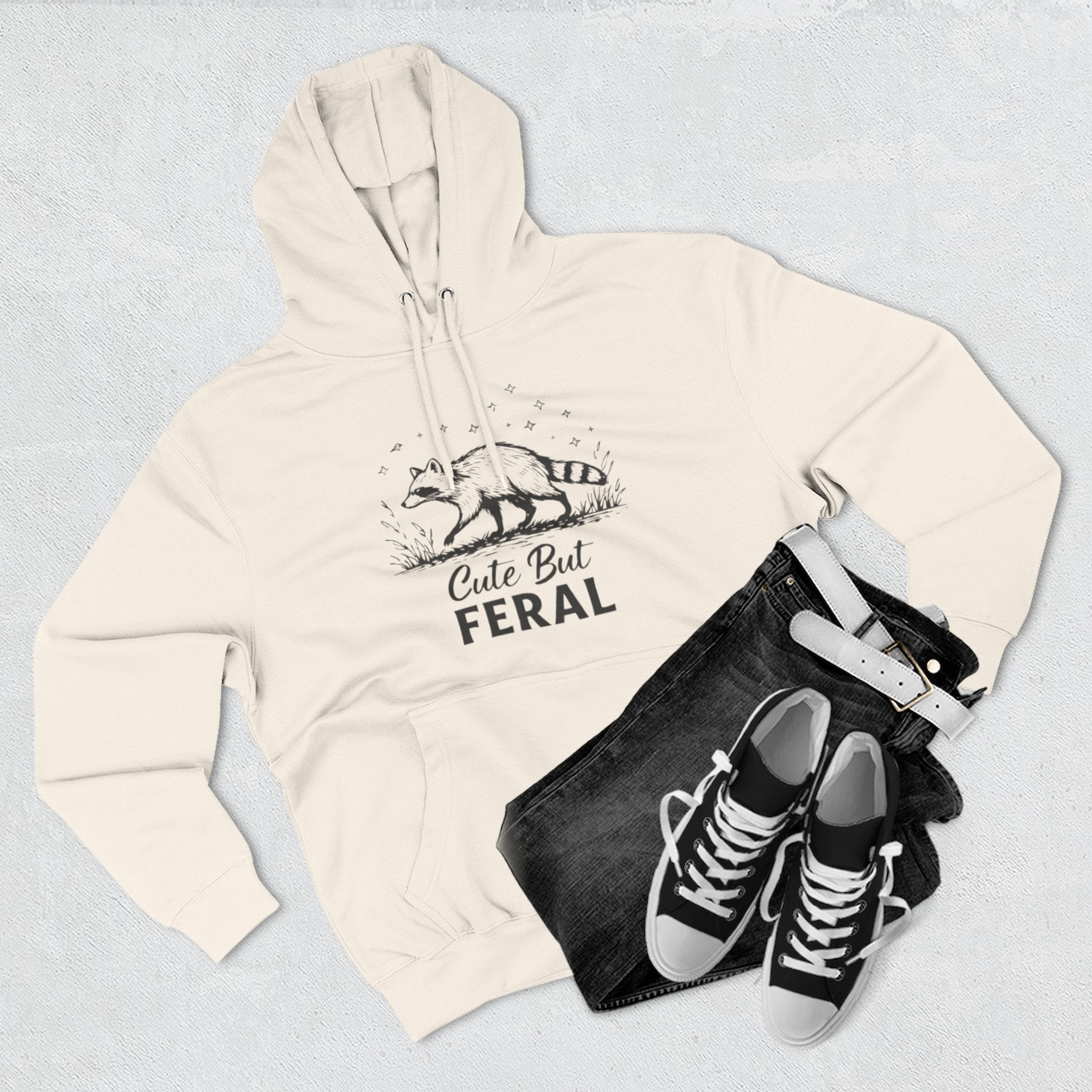Cute But Feral Hoodie | Raccoon Illustration Graphic Pullover