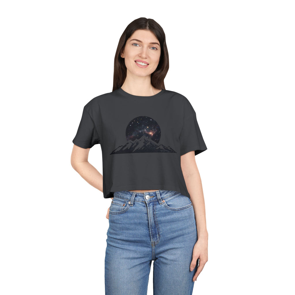 Crop Tee | Night Sky Mountain Graphic