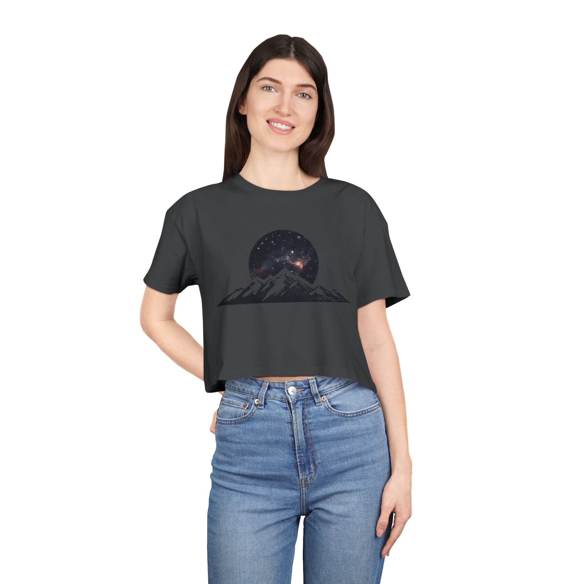 Crop Tee | Night Sky Mountain Graphic
