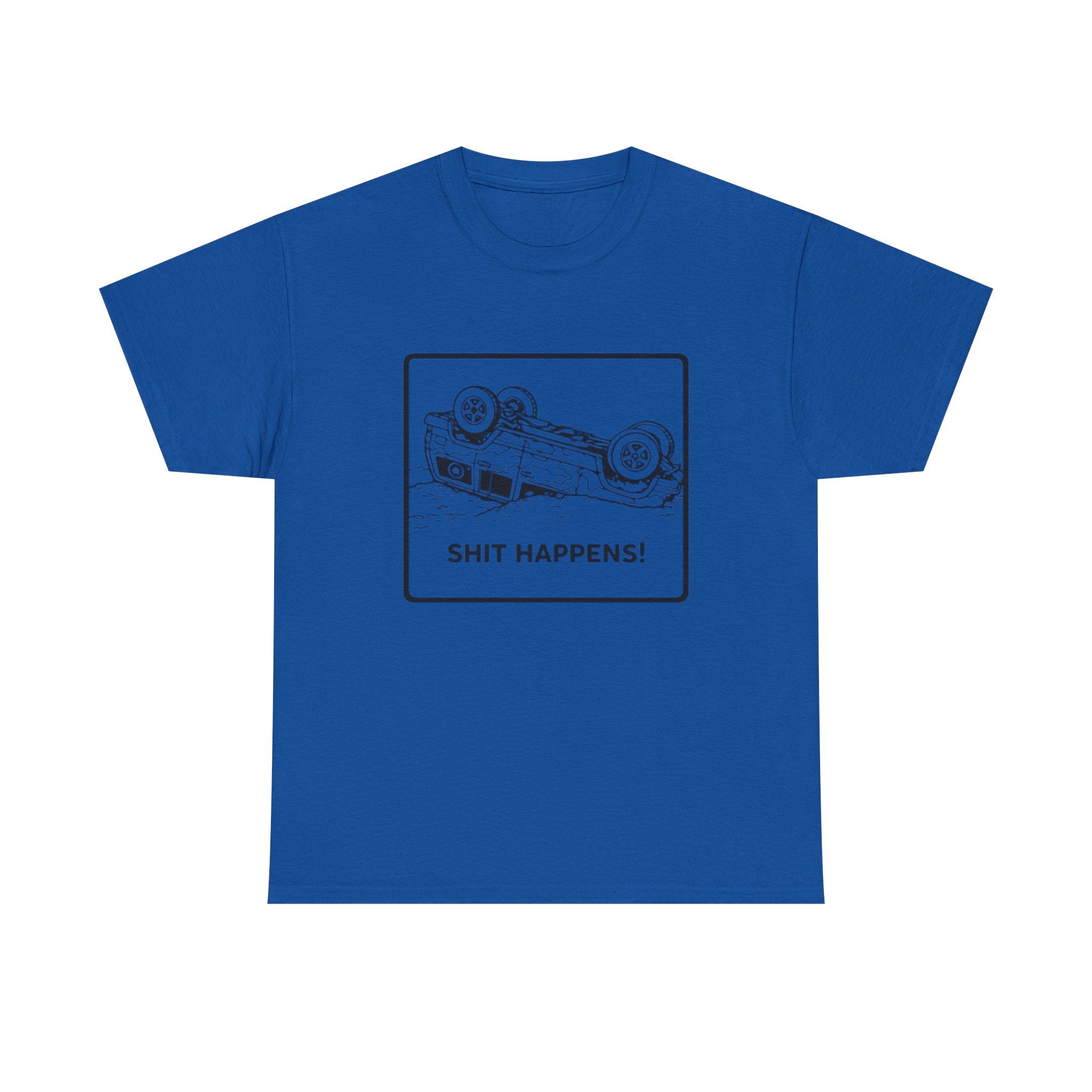 Graphic Tee | Upside-Down Car "Shit Happens!" Vintage Sketch T-Shirt