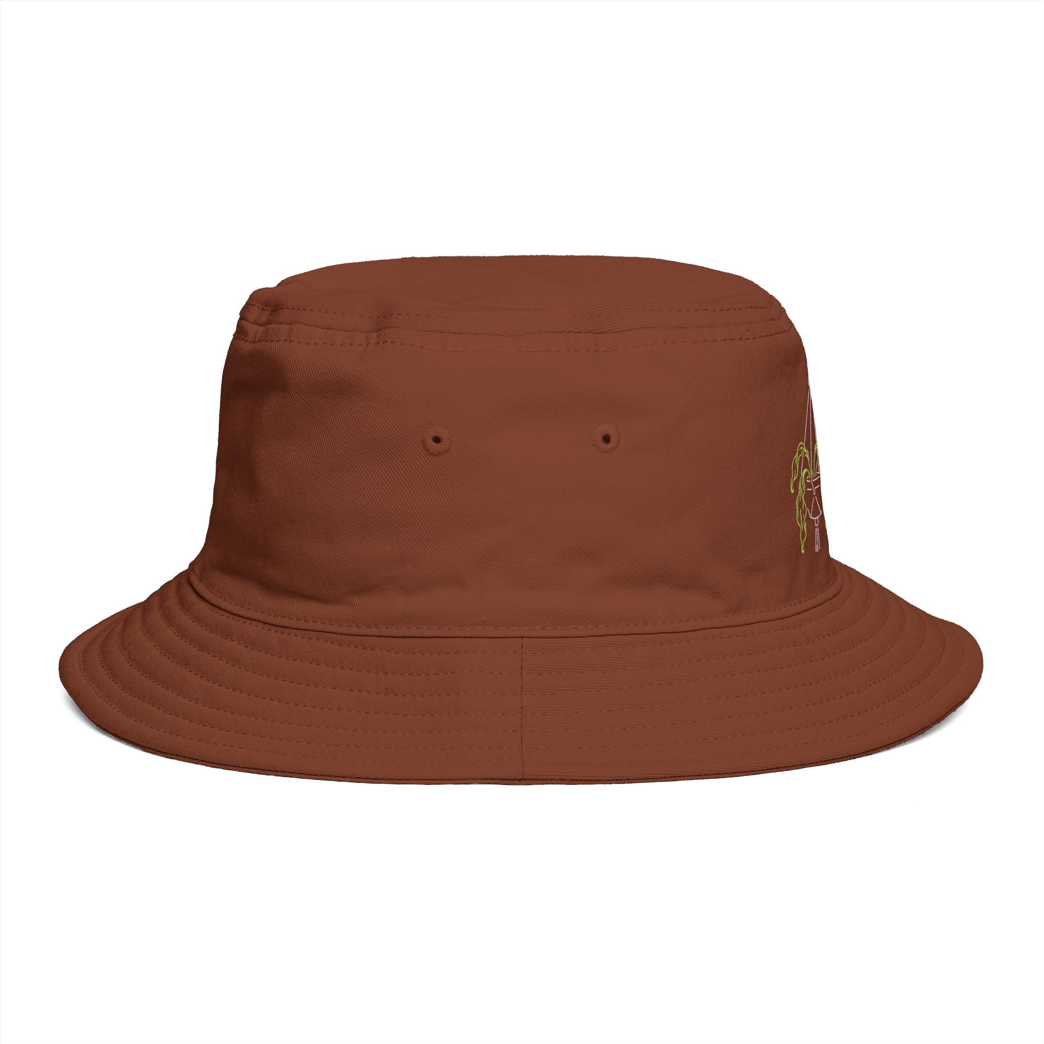 Plant Lady-ish Rust Bucket Hat | Embroidered Macrame Hanger Garden Hat