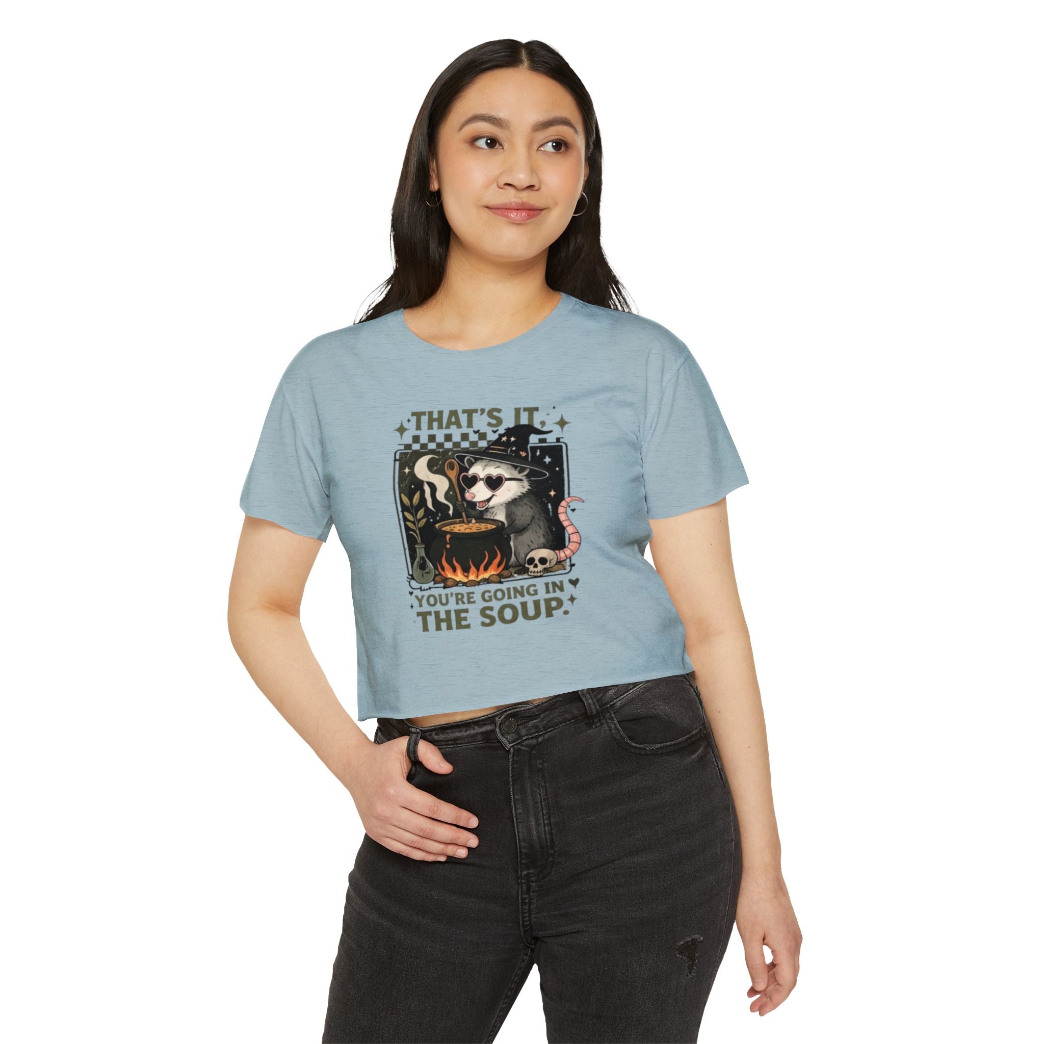Witchy Opossum Crop Top | "Thats It, Youre Going in the Soup" Festival Tee