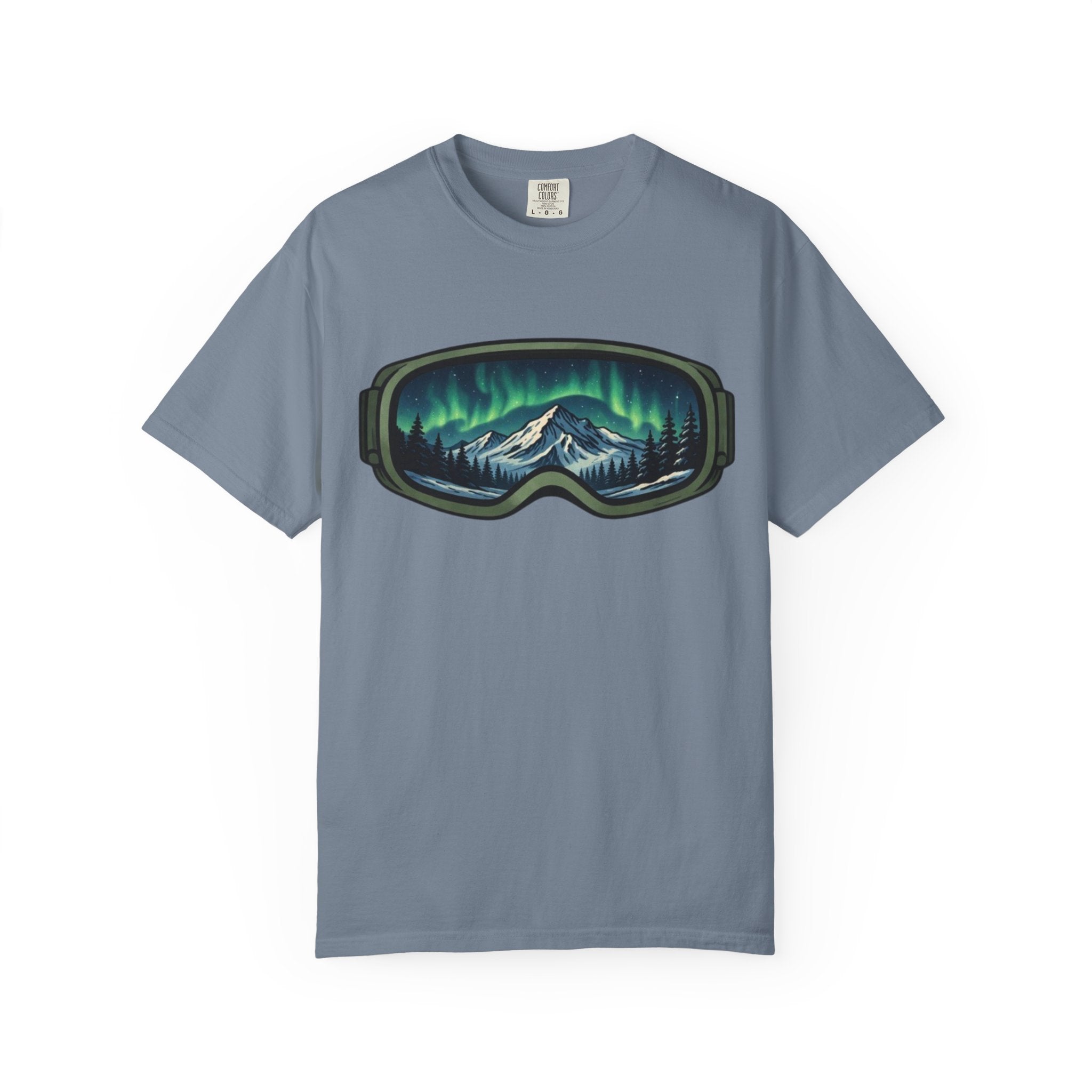 Aurora Ski Goggle T-Shirt | Mountain Night Northern Lights Graphic Tee