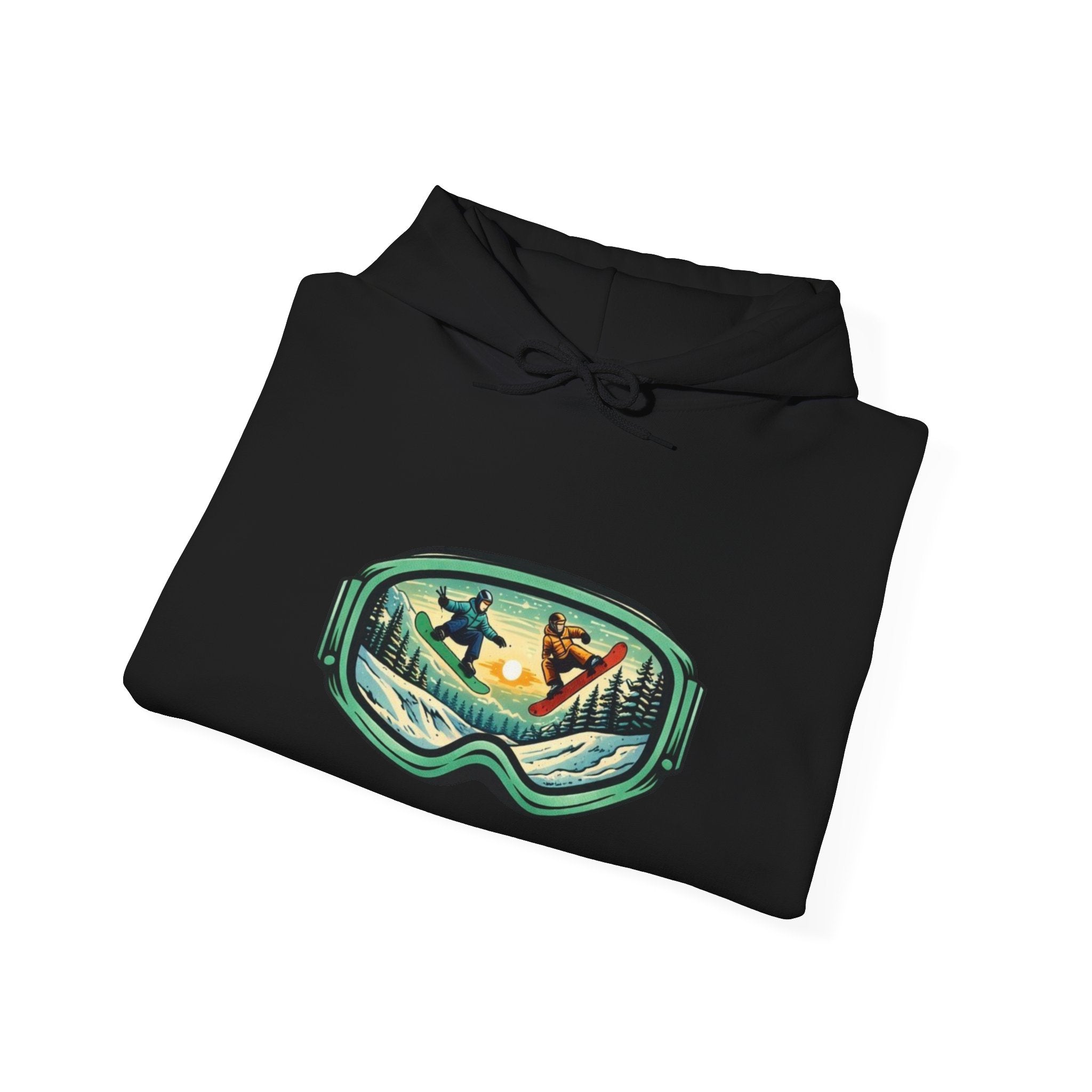 Snowboard Goggles Graphic Hoodie | Winter Mountain Sunset Scene
