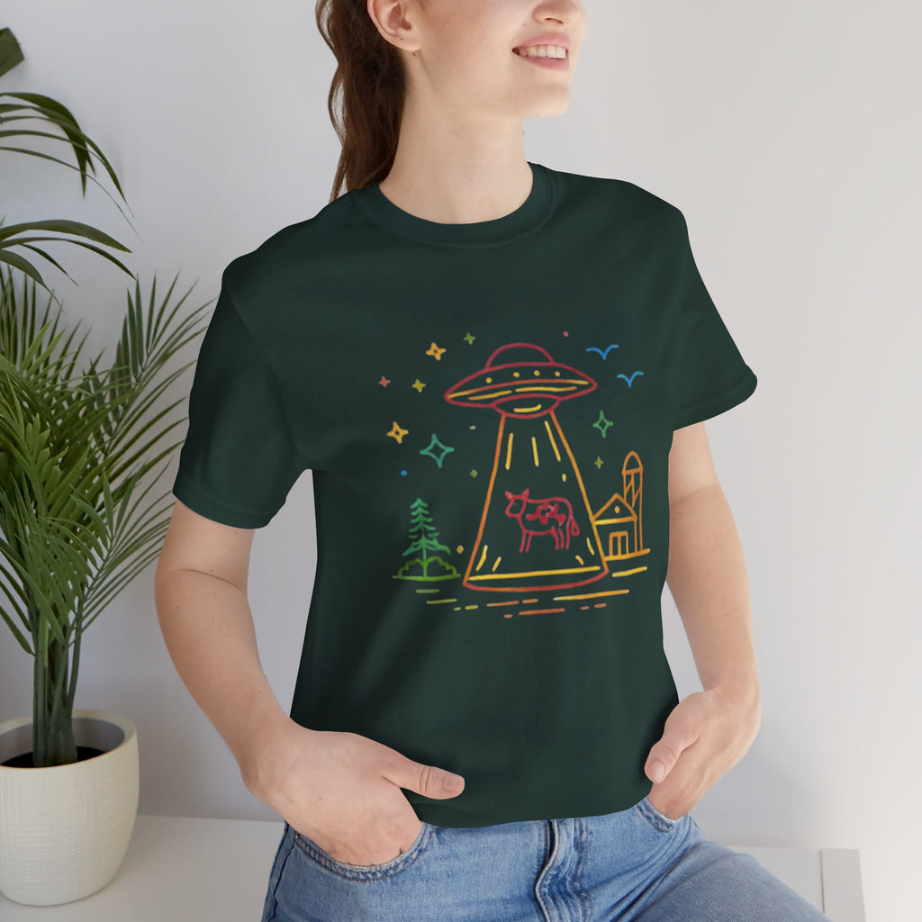 Alien Cow Abduction T-Shirt | Cute Pastel UFO Farm Graphic Tee