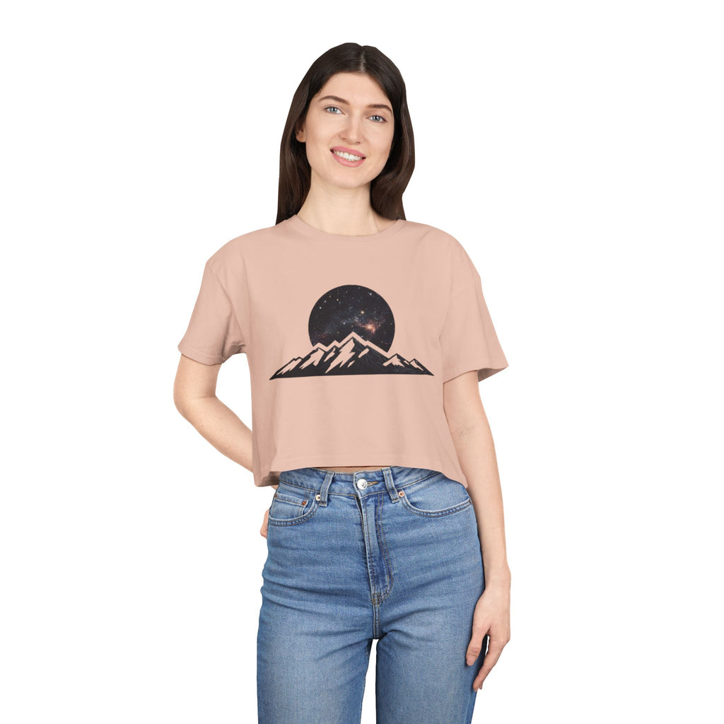 Crop Tee | Night Sky Mountain Graphic