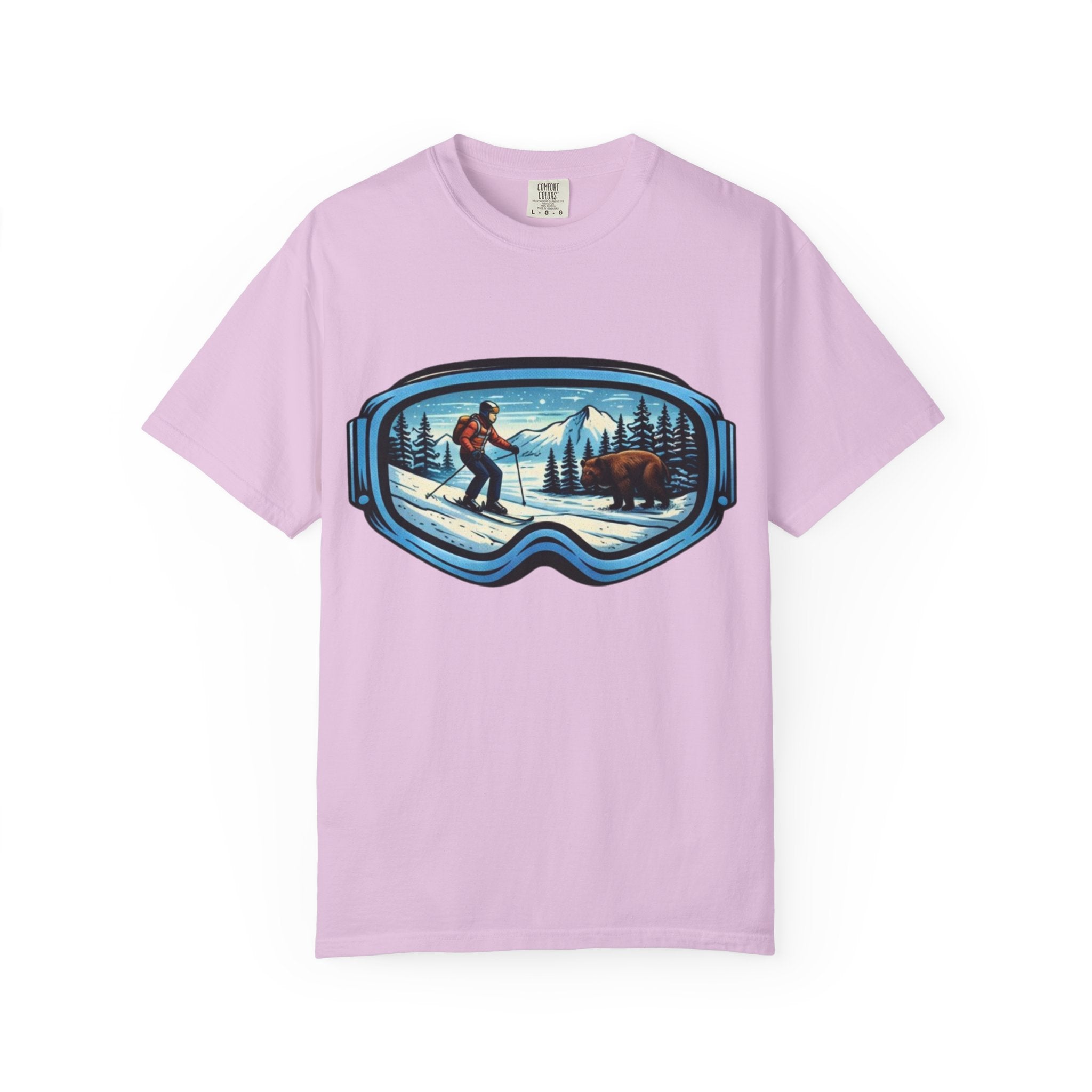 Ski Goggles Scenic T‑Shirt | Skier and Bear Mountain Winter Graphic Tee