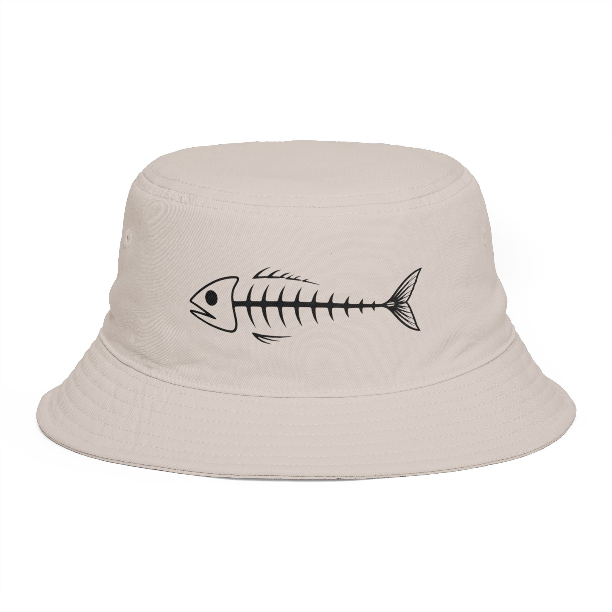 Bucket Hat | Minimal Fish Skeleton Graphic Sun Hat for Beach & Fishing