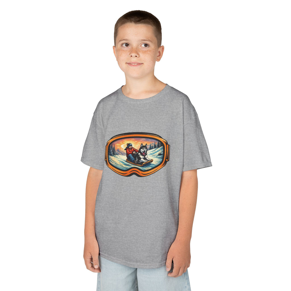 Kids Sledding with Dog Tee | Boys Best Friend Winter Graphic