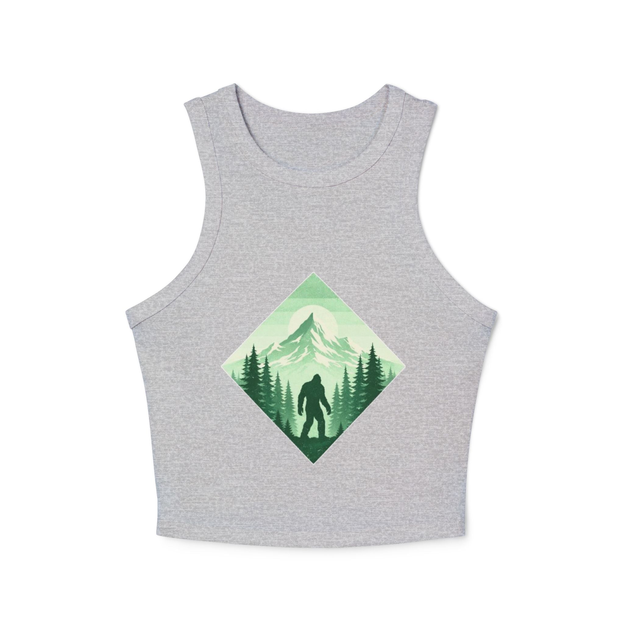 Womens Racer Tank Top | Green Mountain Bigfoot Nature Graphic