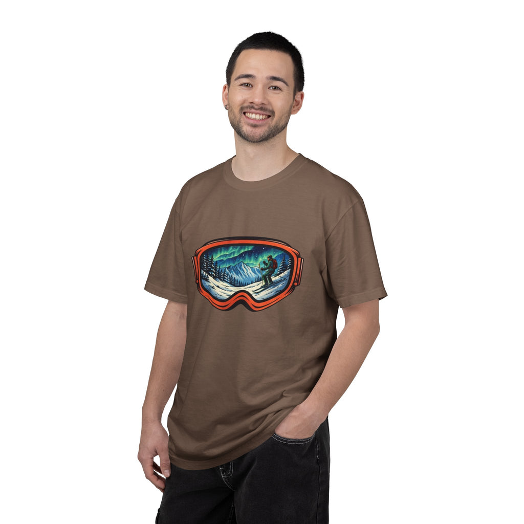 Northern Lights Ski Goggles T-Shirt | Aurora Skiing Landscape Design