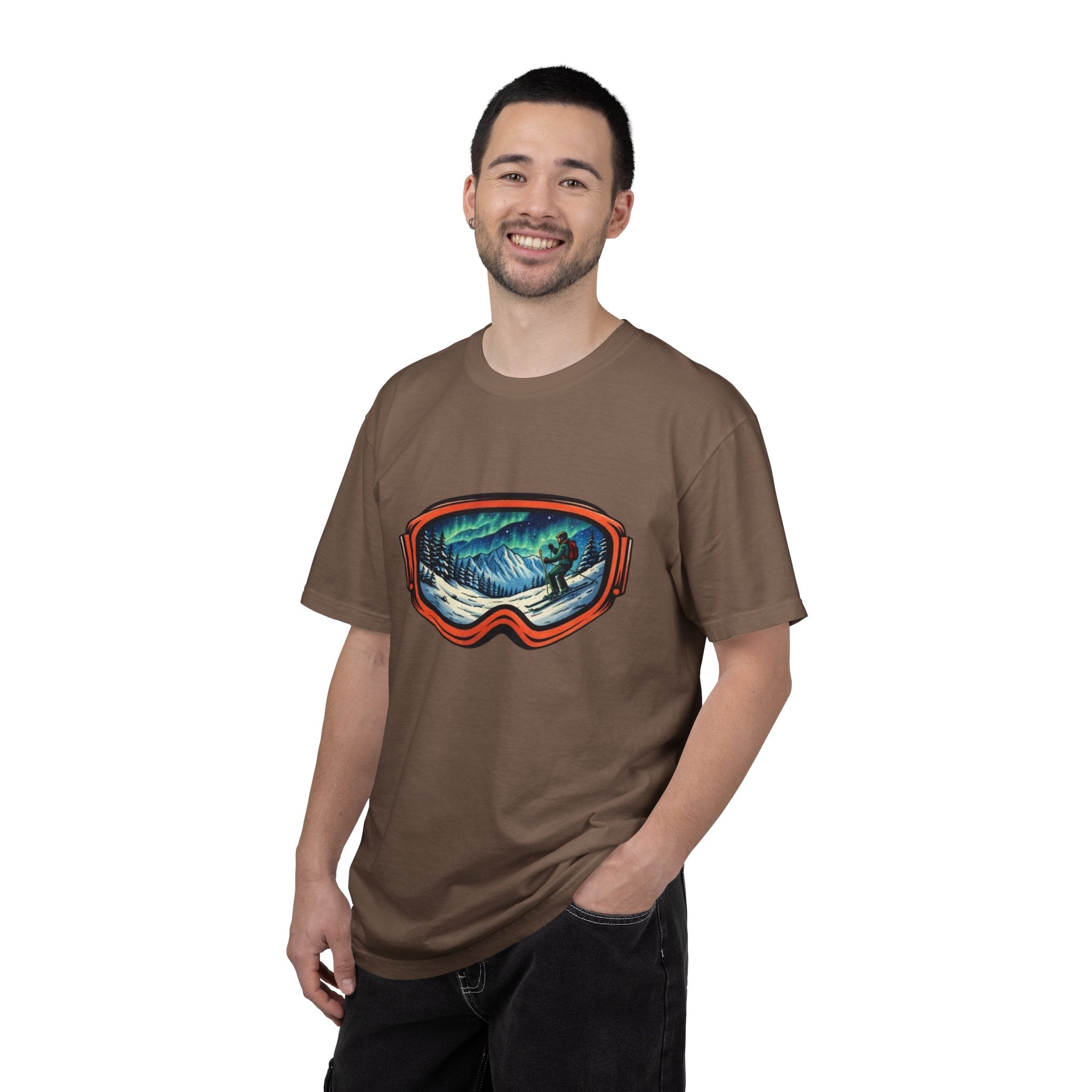Northern Lights Ski Goggles T-Shirt | Aurora Skiing Landscape Design