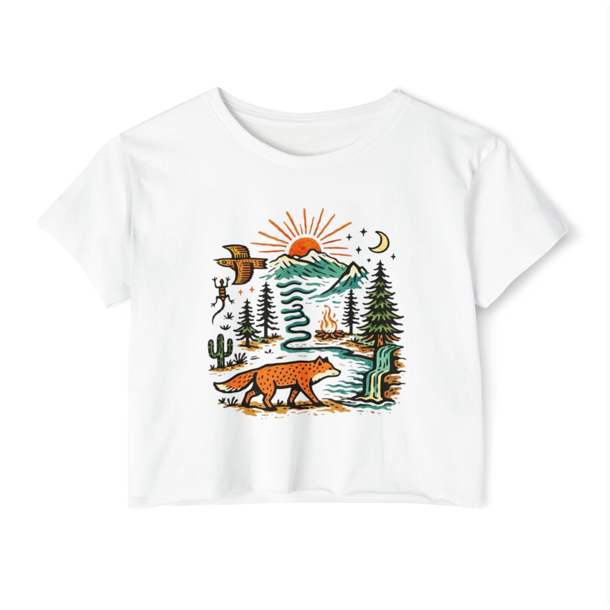 Wildlife Sunset Crop Top | Fox & Mountain Festival Tee