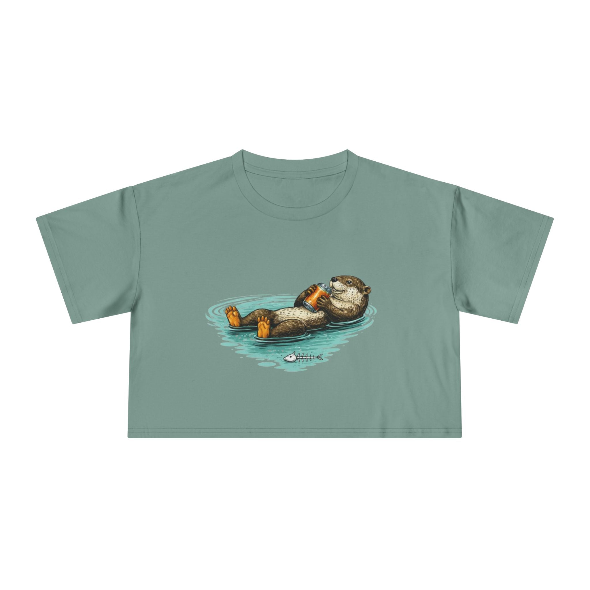 Otter Float Crop Tee | Cute Relaxing Sea Otter Graphic Womens Crop Top