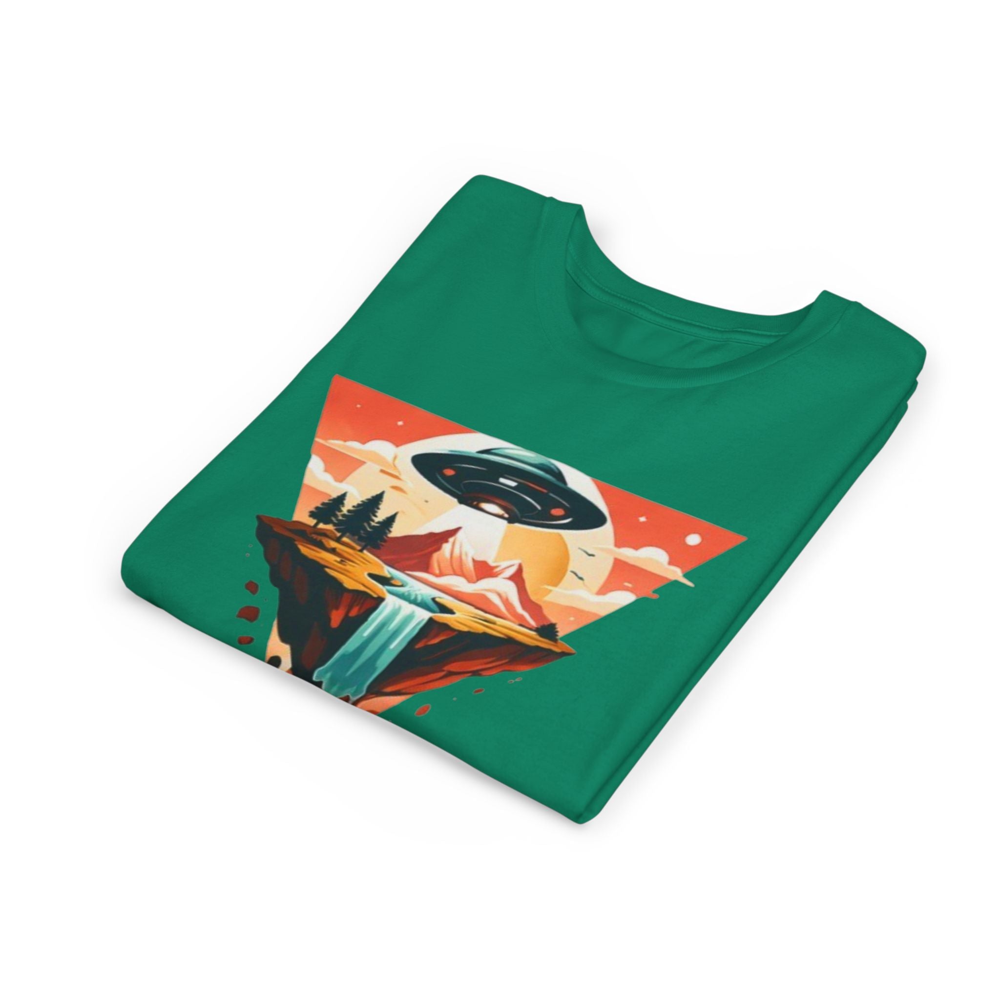 Youth Tee | UFO Mountain Landscape Graphic Tee | Alien Abduction Adventure