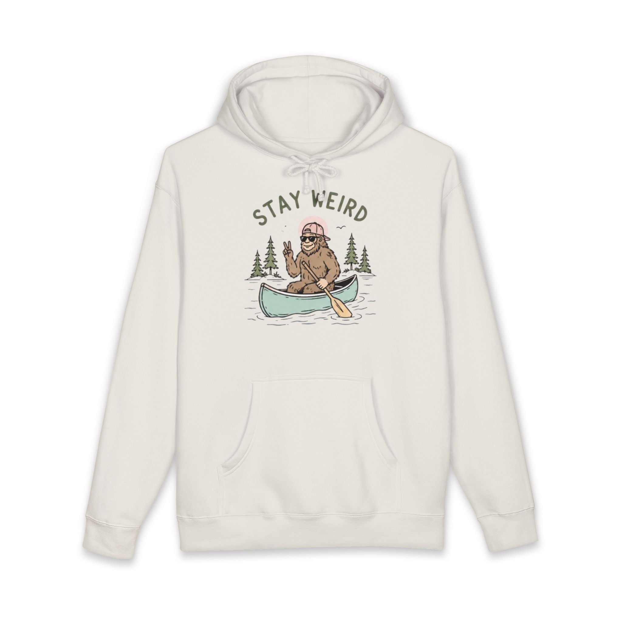 Stay Weird Canoe Hoodie | Bigfoot Paddling Graphic Sweatshirt