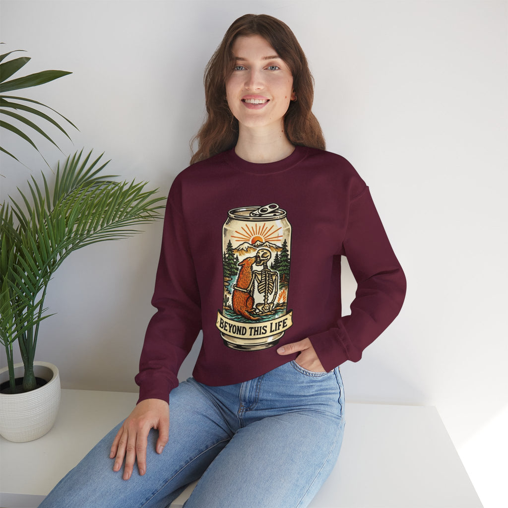 Crewneck Sweatshirt | Beyond This Life Bear & Skeleton Can Graphic