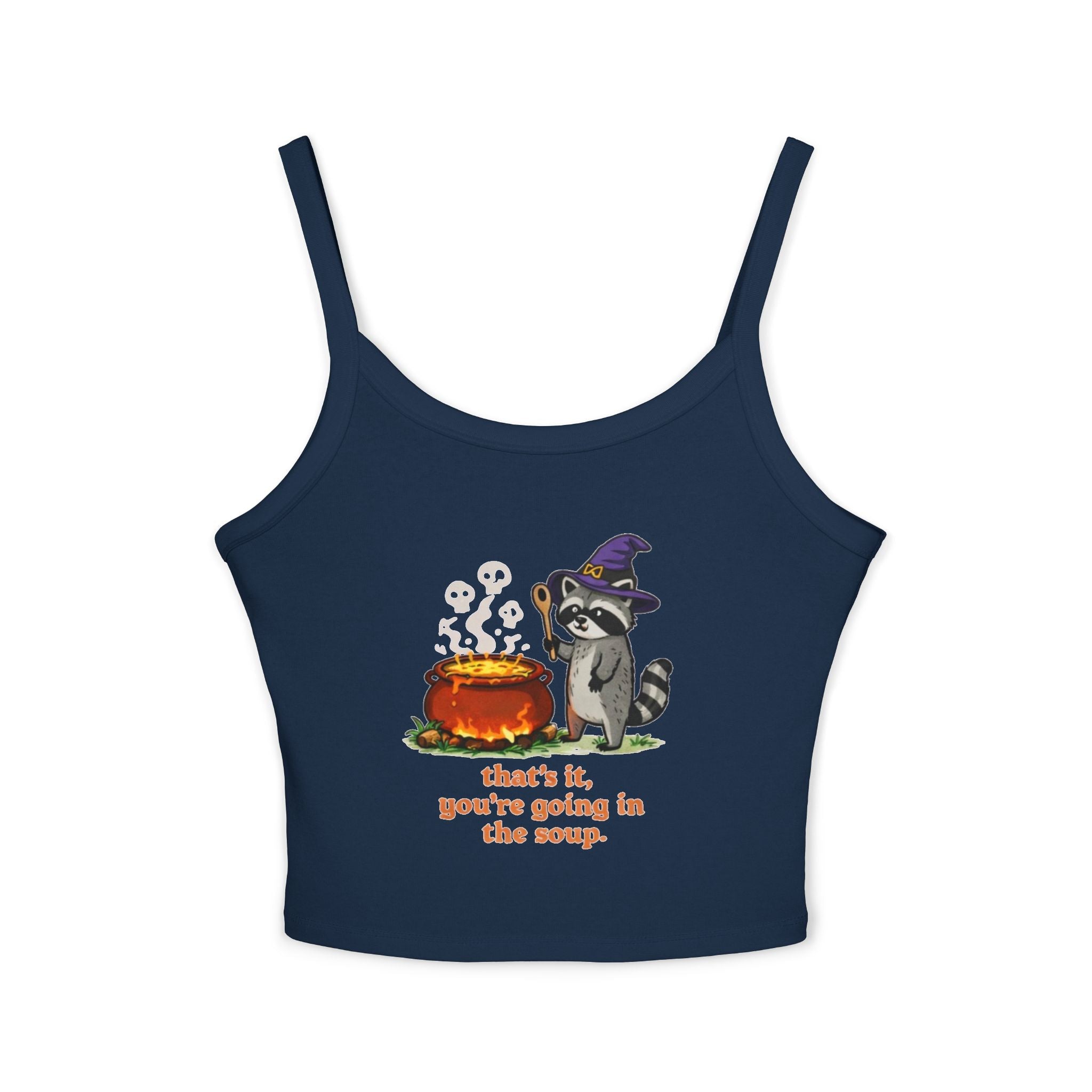 Witch Raccoon Tank Top | "Thats It, Youre Going in the Soup" Cute Halloween Crop