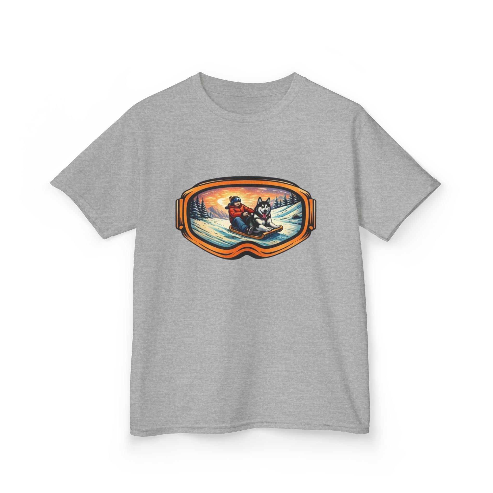 Kids Sledding with Dog Tee | Boys Best Friend Winter Graphic