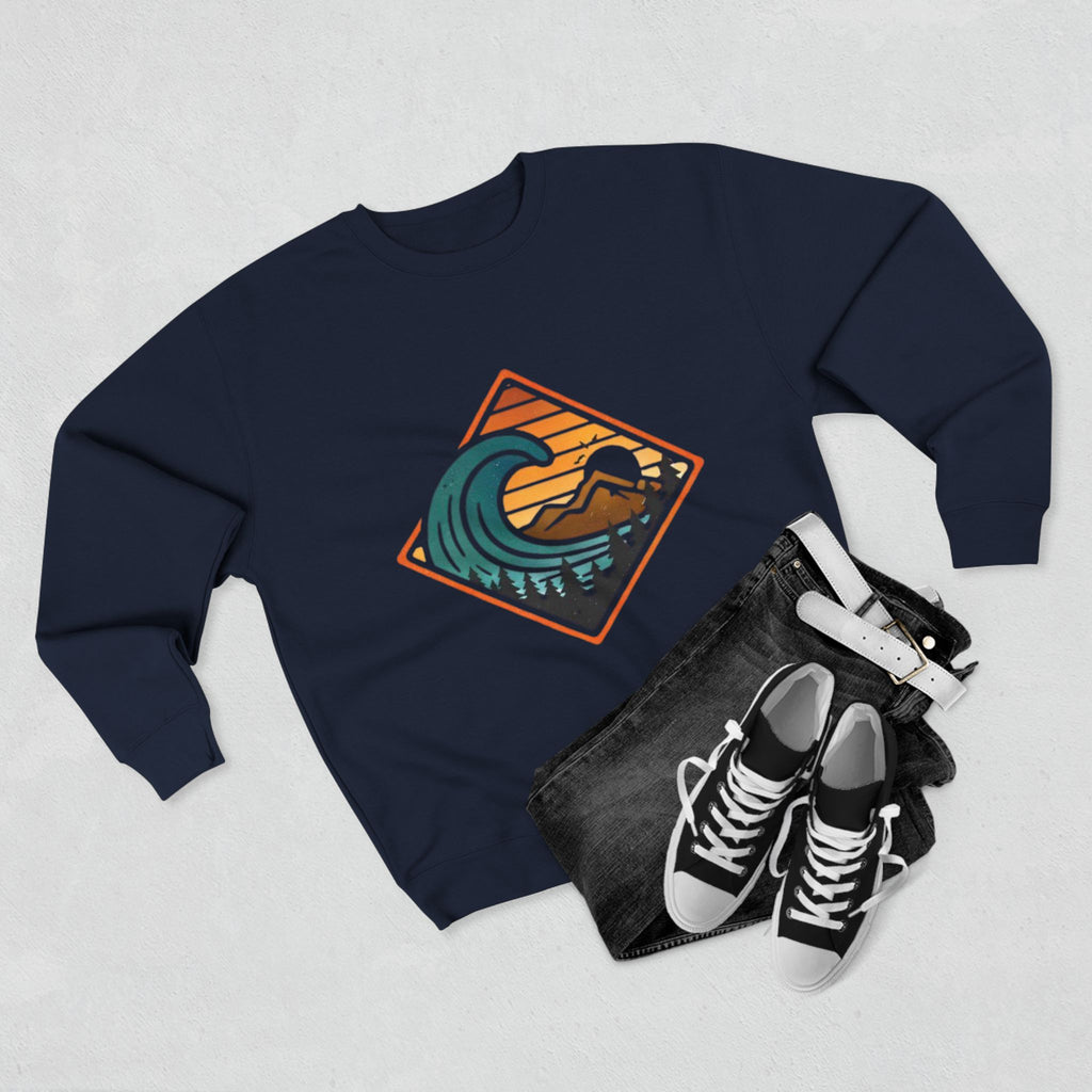 Surf Wave Mountain Badge sweatshirt | Retro Ocean Sunset Crewneck